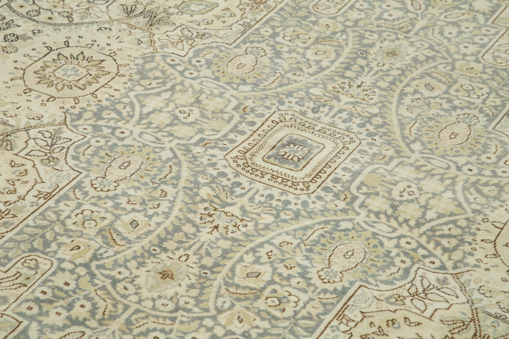 Handmade Vintage Area Rug - Kayseri Beige Cotton Wool Blend Carpet 6'11''x10'3''