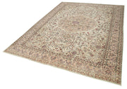 Vintage Wool Area Rug - Handmade Cotton Rug, Beige Turkish Hand Knotted Carpet 6'8''x9'1''