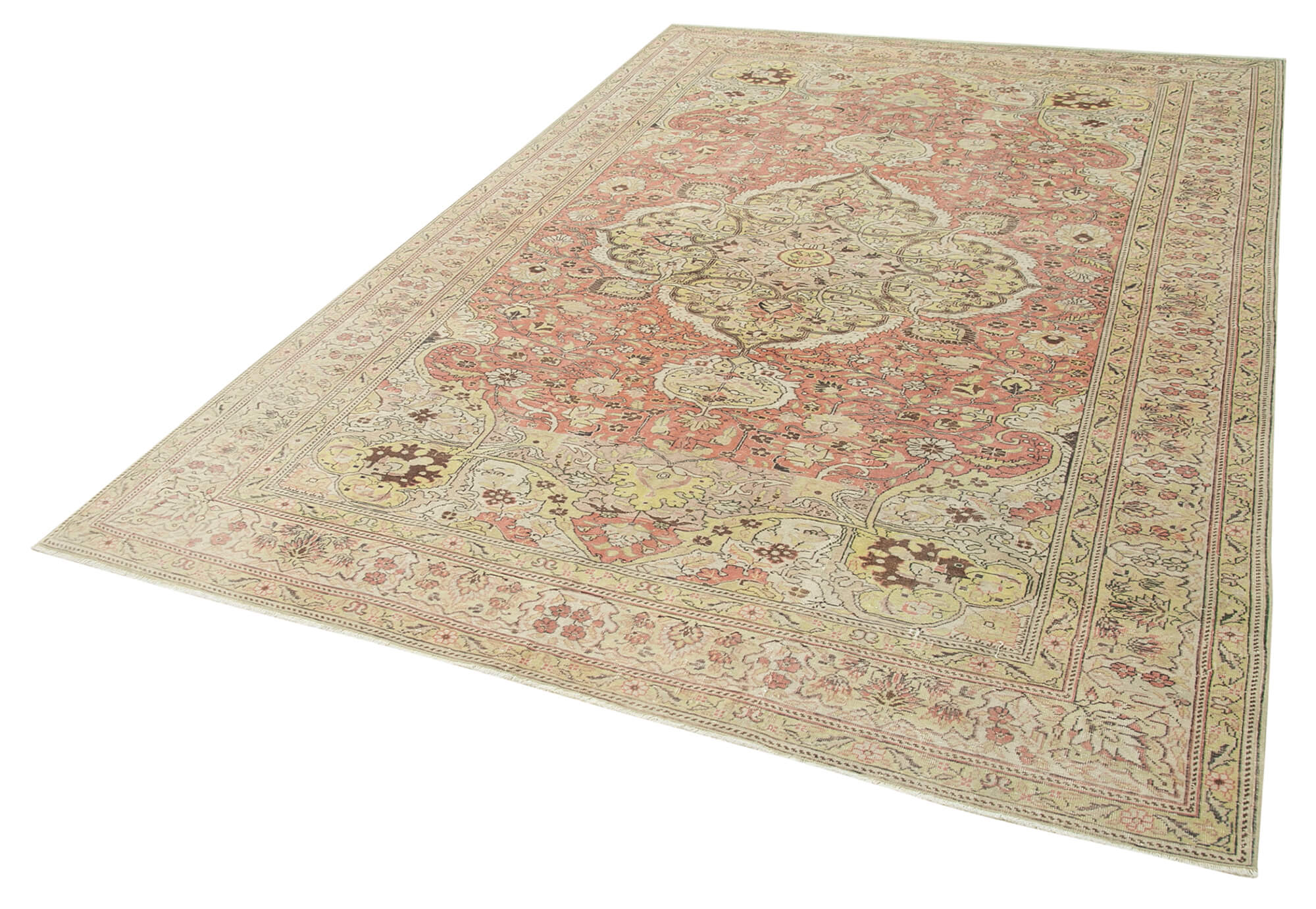 Vintage Cotton Wool Rug - Handmade Area Rug 6'4" x 9'9" | Neutral Beige Turkish Carpet