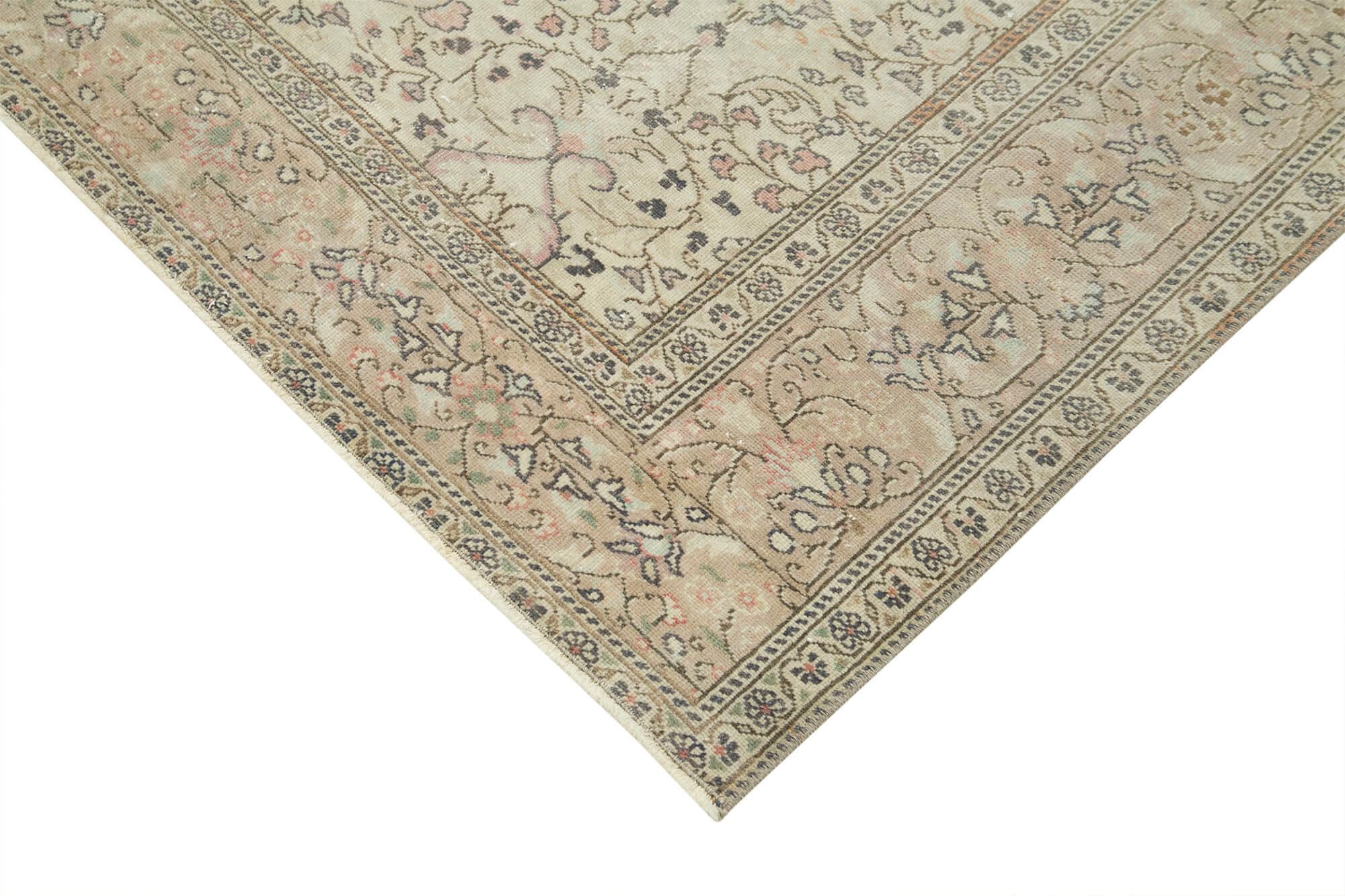 Vintage Cotton Wool Rug - Handmade Area Rug 6'6''x9'3'' Beige Turkish Wool Carpet