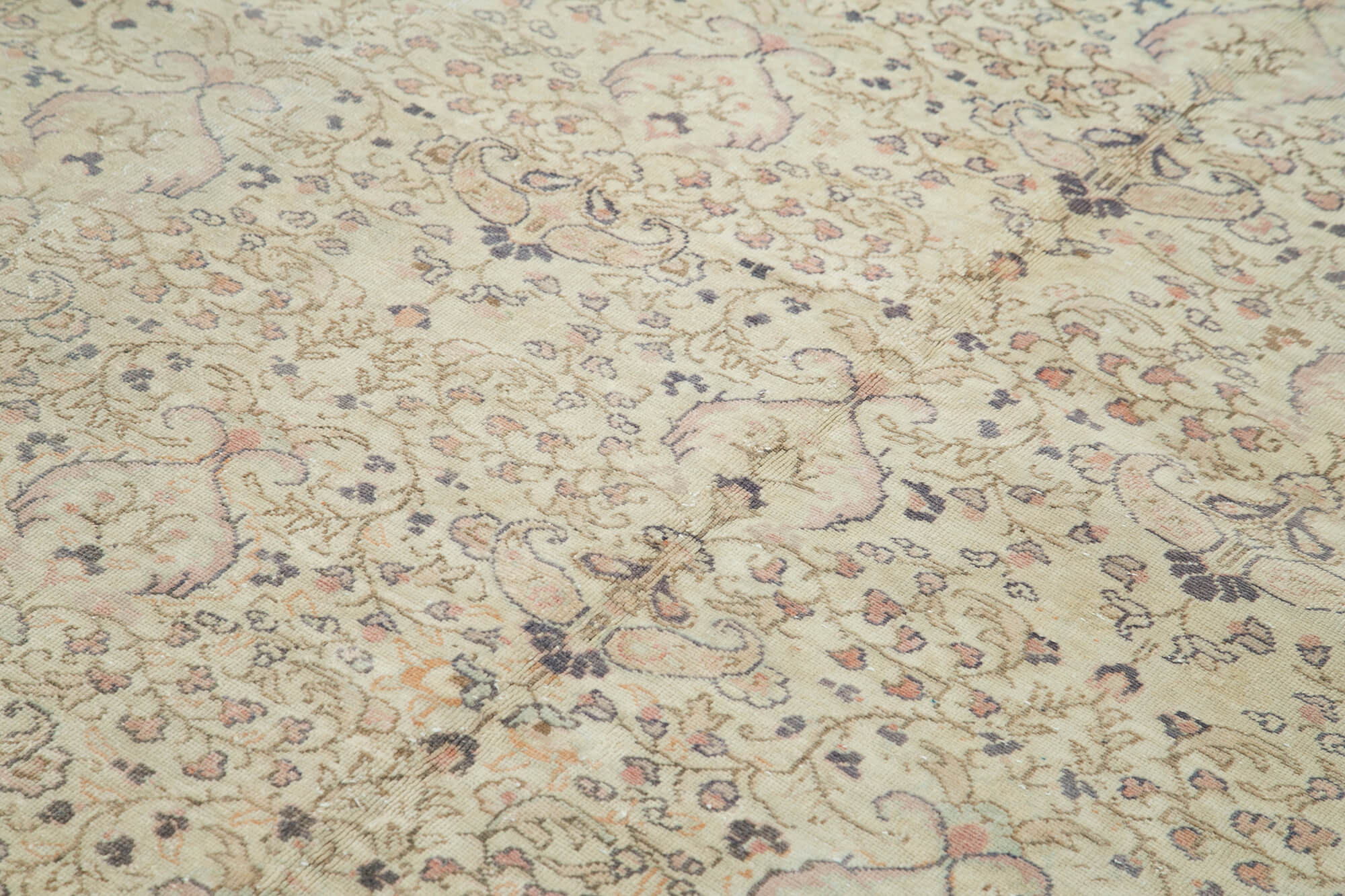 Vintage Cotton Wool Rug - Handmade Area Rug 6'6''x9'3'' Beige Turkish Wool Carpet
