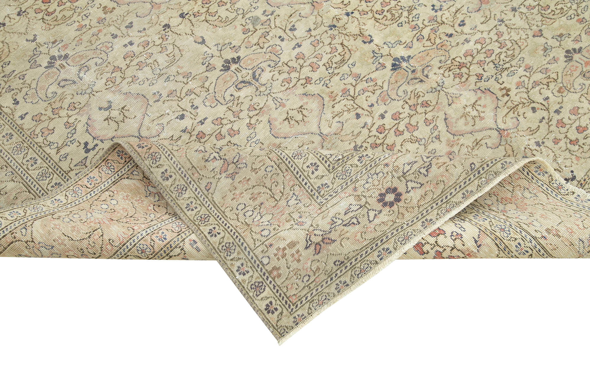 Vintage Cotton Wool Rug - Handmade Area Rug 6'6''x9'3'' Beige Turkish Wool Carpet