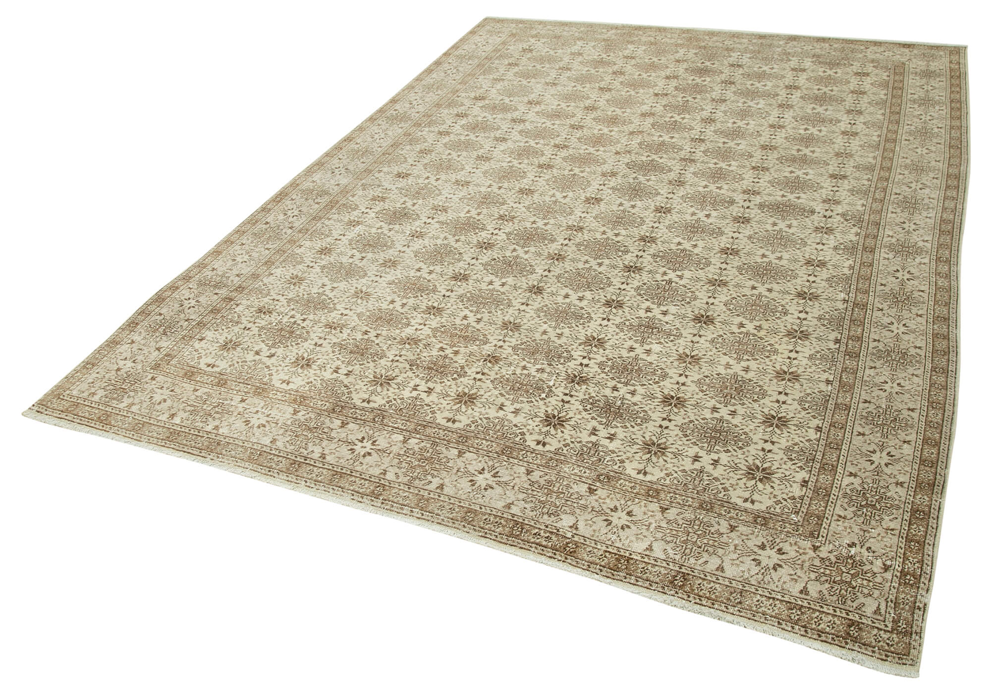Vintage Handmade Area Rug - Kayseri Beige Cotton Wool Hand Woven Rug 6'5''x9'9''