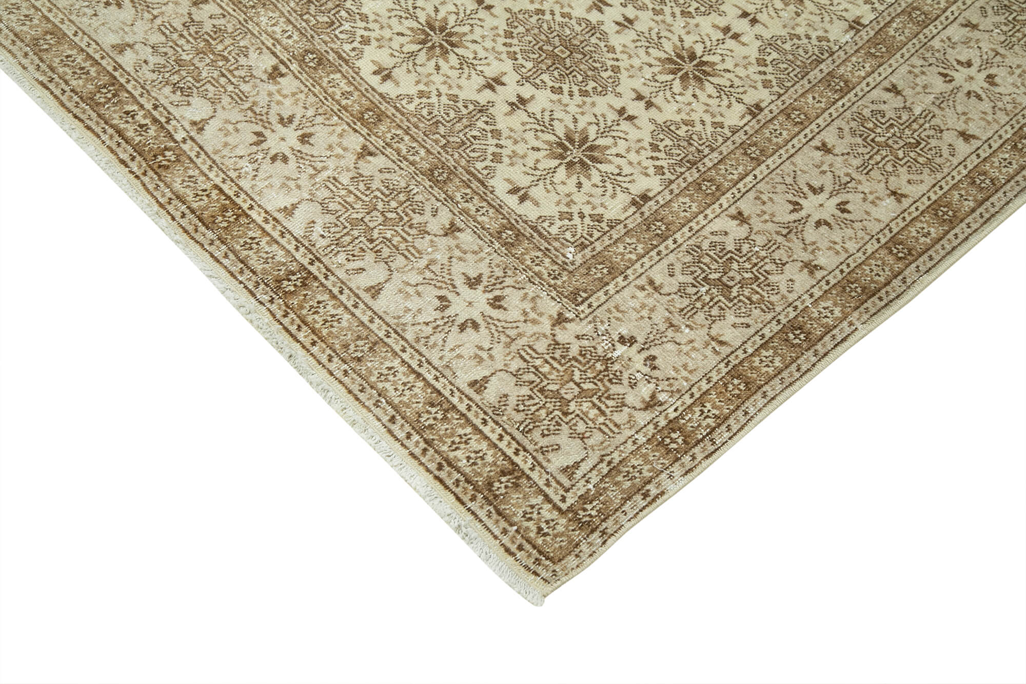 Vintage Handmade Area Rug - Kayseri Beige Cotton Wool Hand Woven Rug 6'5''x9'9''