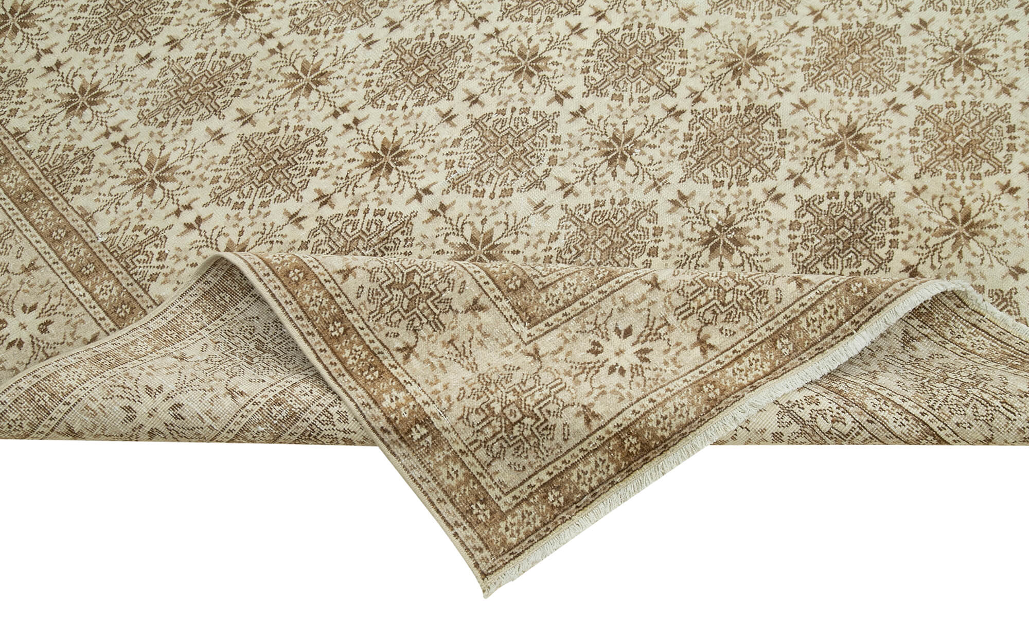 Vintage Handmade Area Rug - Kayseri Beige Cotton Wool Hand Woven Rug 6'5''x9'9''