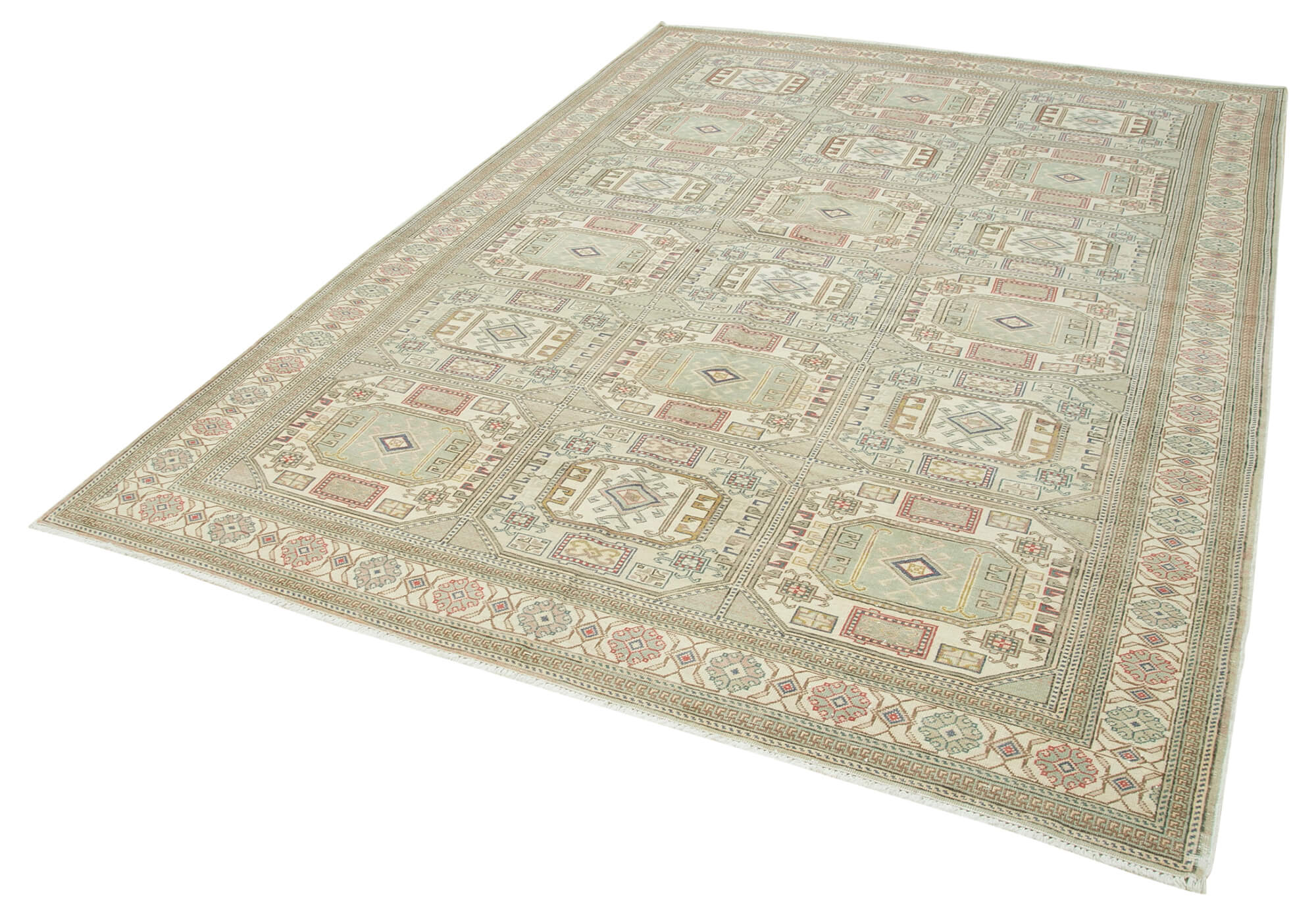 Vintage Cotton Wool Rug - Handmade Area Rug, Neutral Beige Wool Cotton Carpet 6'6''x9'4''