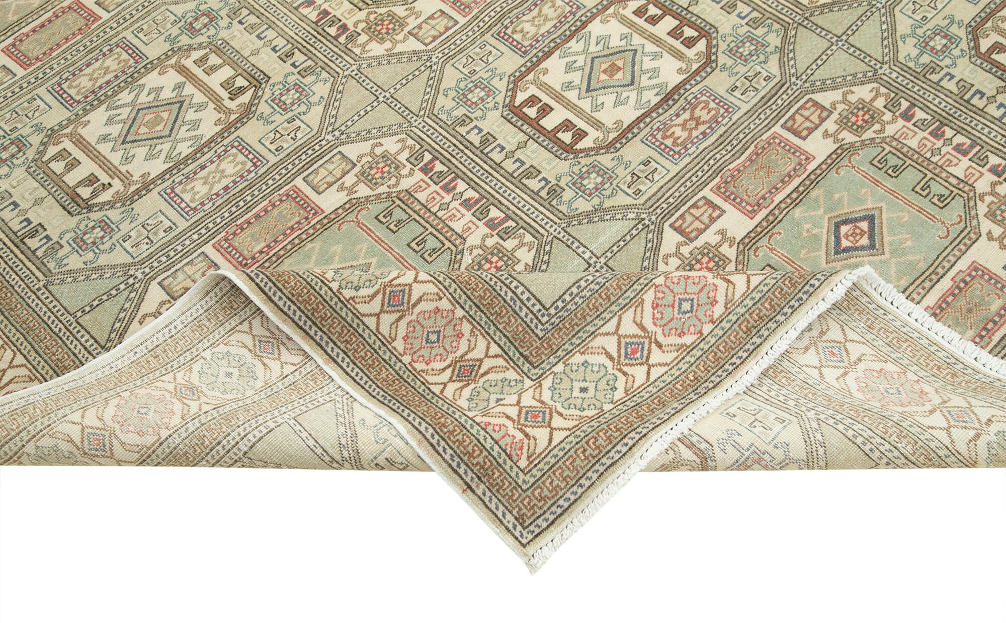 Vintage Cotton Wool Rug - Handmade Area Rug, Neutral Beige Wool Cotton Carpet 6'6''x9'4''