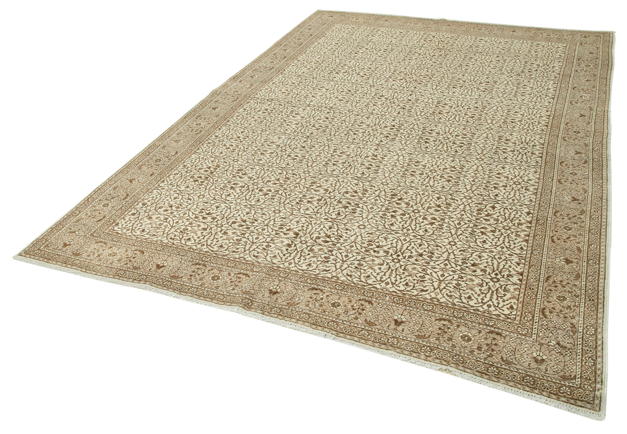 Vintage Handmade Area Rug - Beige Cotton Wool Turkish Carpet 6'6''x9'3''