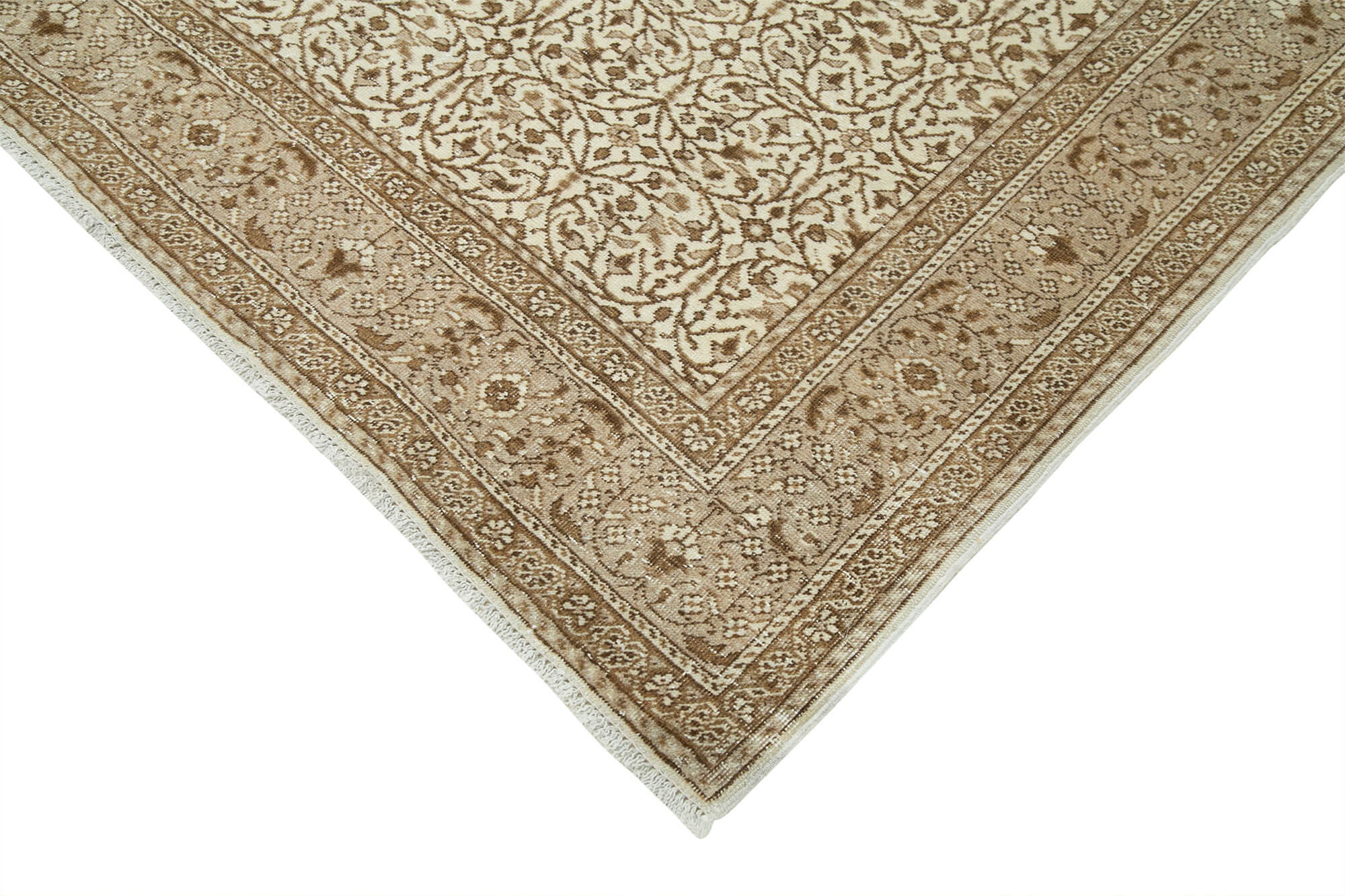 Vintage Handmade Area Rug - Beige Cotton Wool Turkish Carpet 6'6''x9'3''