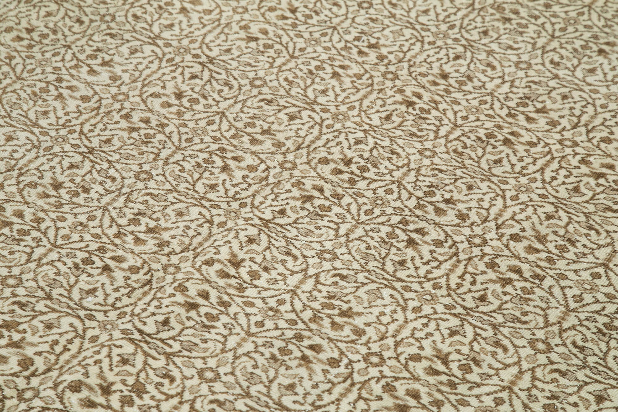 Vintage Handmade Area Rug - Beige Cotton Wool Turkish Carpet 6'6''x9'3''