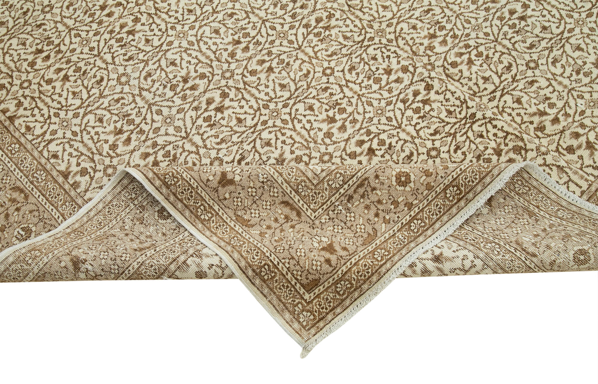 Vintage Handmade Area Rug - Beige Cotton Wool Turkish Carpet 6'6''x9'3''