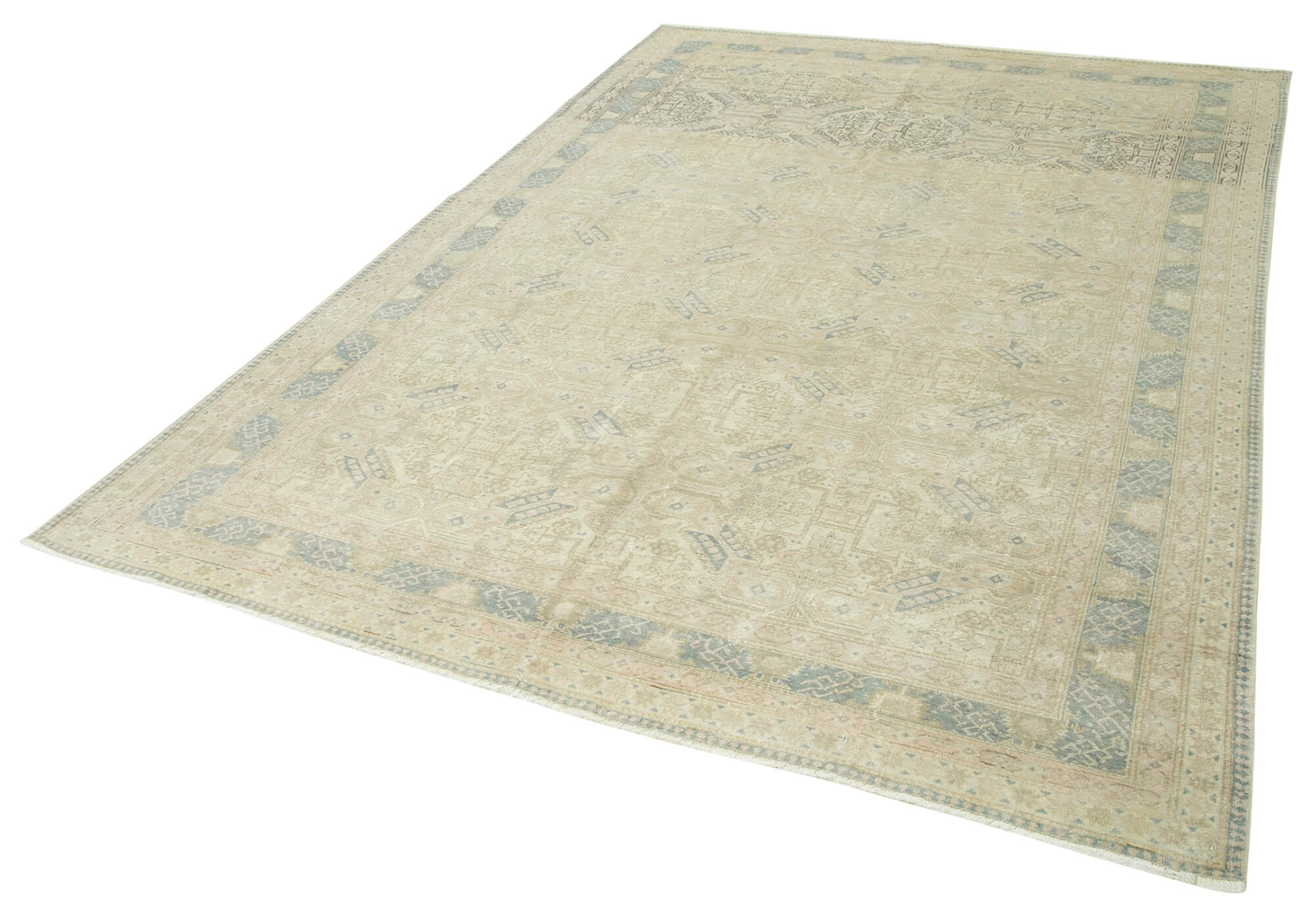 Vintage Cotton Wool Rug - Handmade Area Rug 6'4''x9'5'' Beige Wool Durable Floor Covering