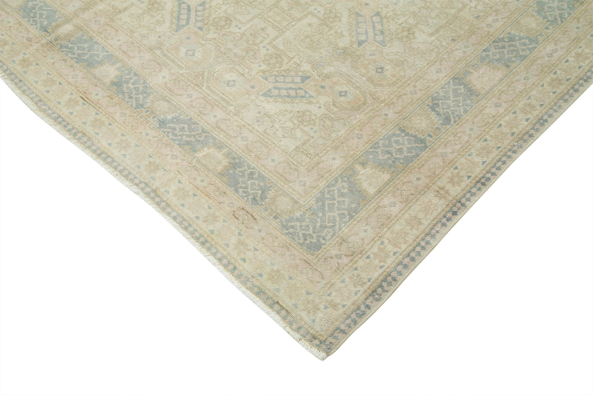 Vintage Cotton Wool Rug - Handmade Area Rug 6'4''x9'5'' Beige Wool Durable Floor Covering