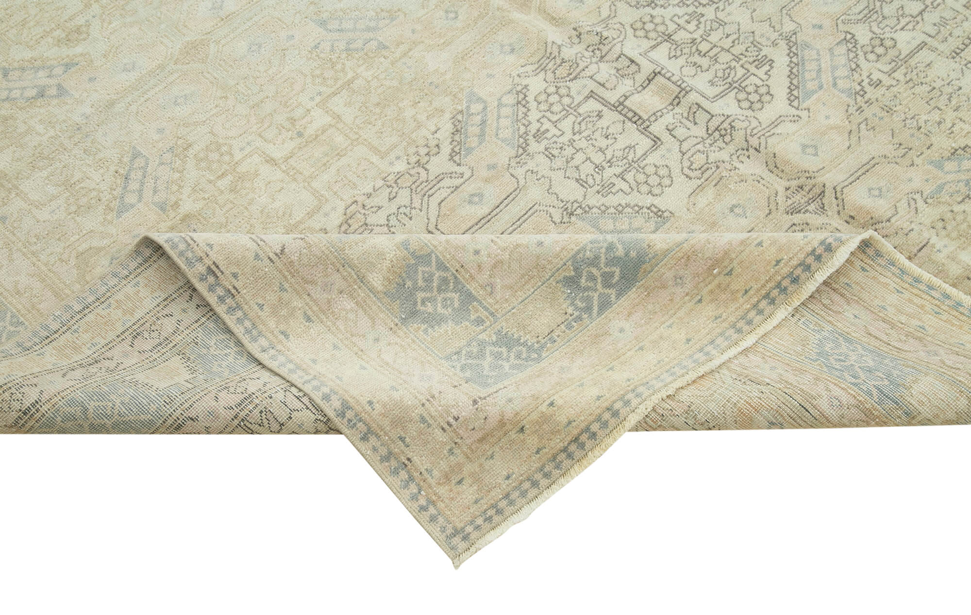 Vintage Cotton Wool Rug - Handmade Area Rug 6'4''x9'5'' Beige Wool Durable Floor Covering