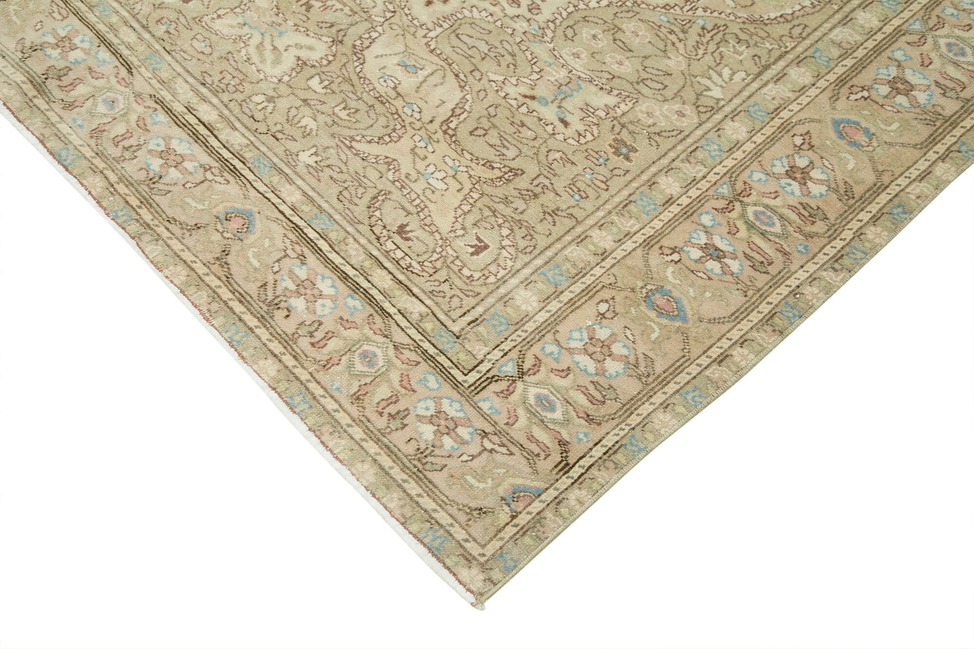 Vintage Cotton Wool Rug - Handmade Turkish Area Rug 6'6'' x 9'4'' Beige Wool
