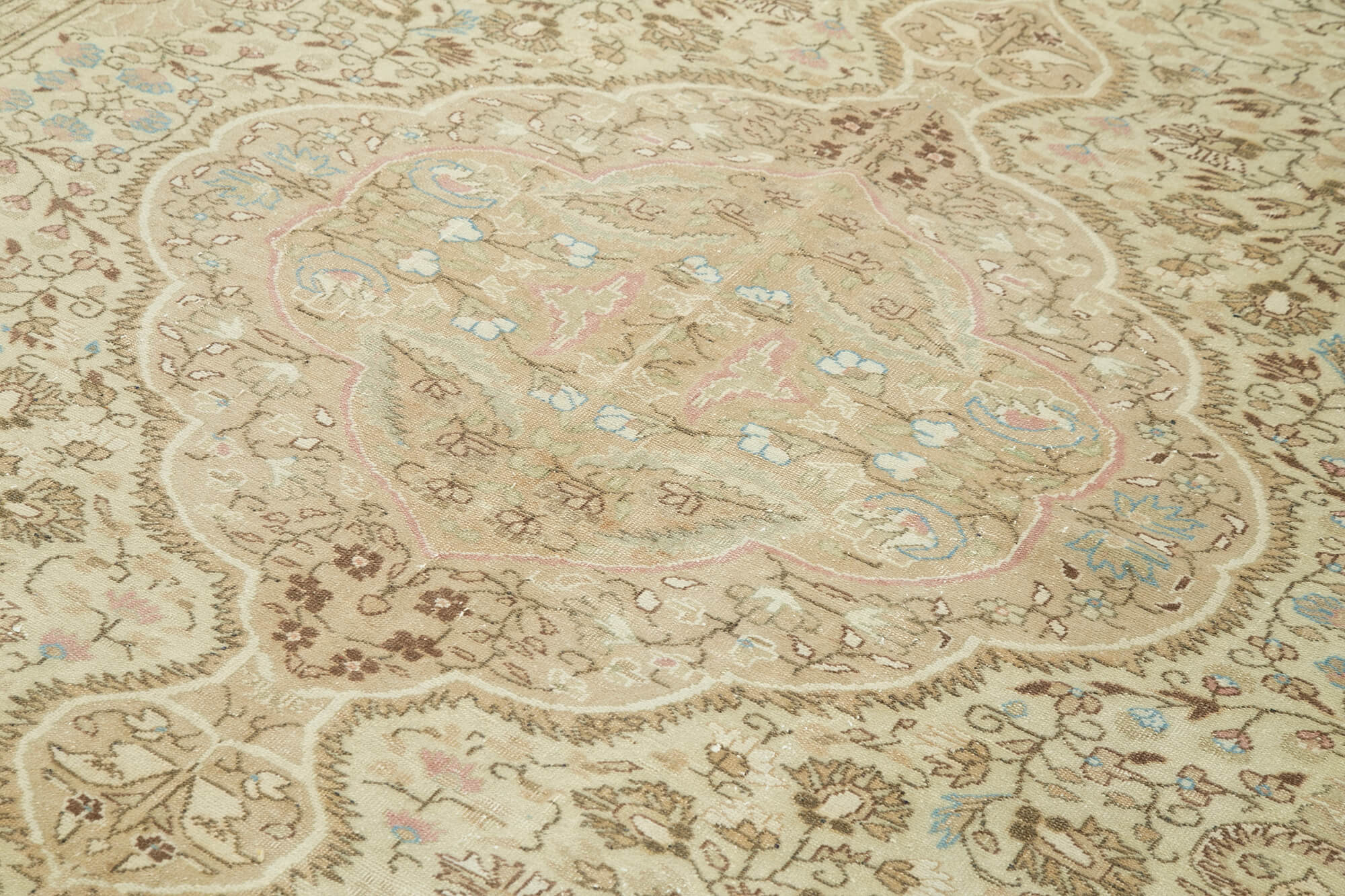 Vintage Cotton Wool Rug - Handmade Turkish Area Rug 6'6'' x 9'4'' Beige Wool