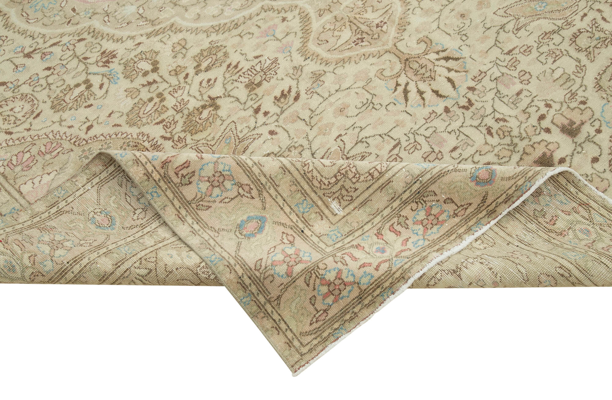 Vintage Cotton Wool Rug - Handmade Turkish Area Rug 6'6'' x 9'4'' Beige Wool