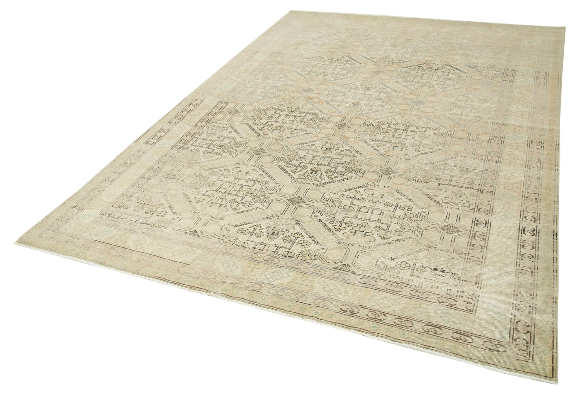 Vintage Cotton Wool Rug - Handmade Area Rug Beige Turkish Hand Knotted 6'5''x9'6''