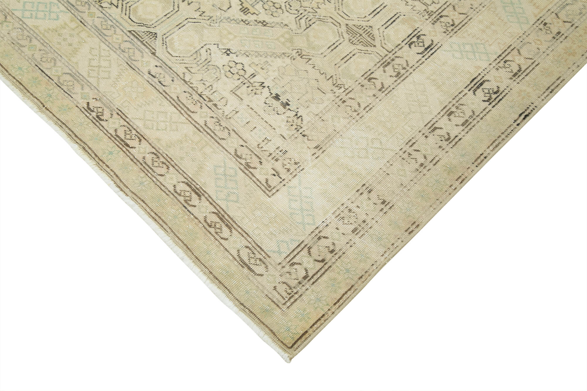 Vintage Cotton Wool Rug - Handmade Area Rug Beige Turkish Hand Knotted 6'5''x9'6''