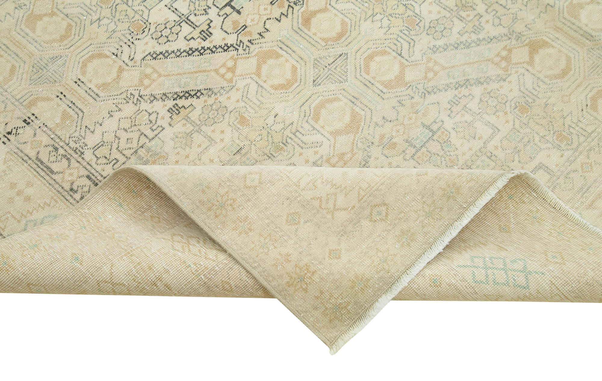 Vintage Cotton Wool Rug - Handmade Area Rug Beige Turkish Hand Knotted 6'5''x9'6''