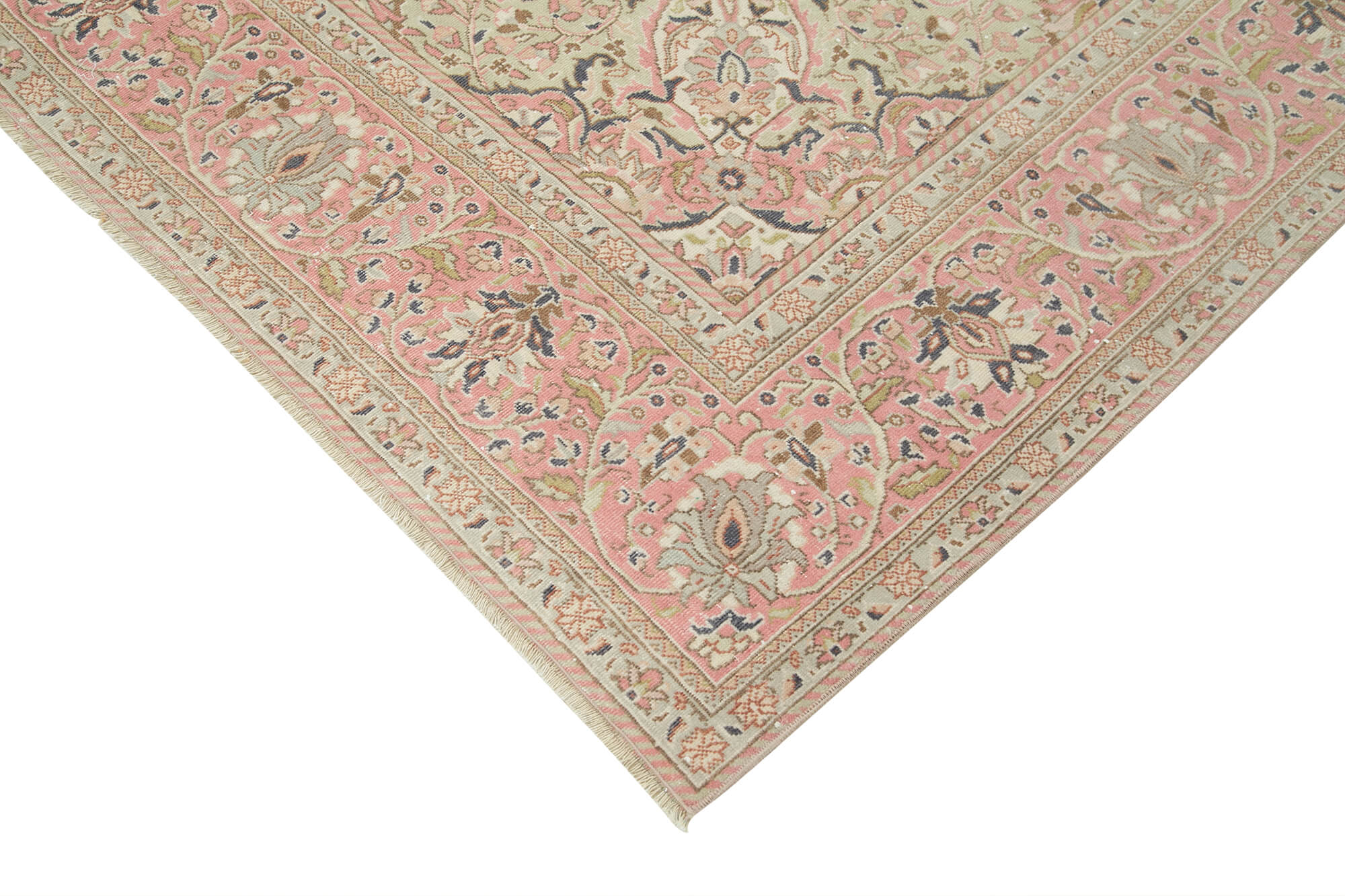 Handmade Vintage Area Rug - Beige Wool Cotton Carpet 6'9" x 9'6" | Turkish Hand Woven Rug