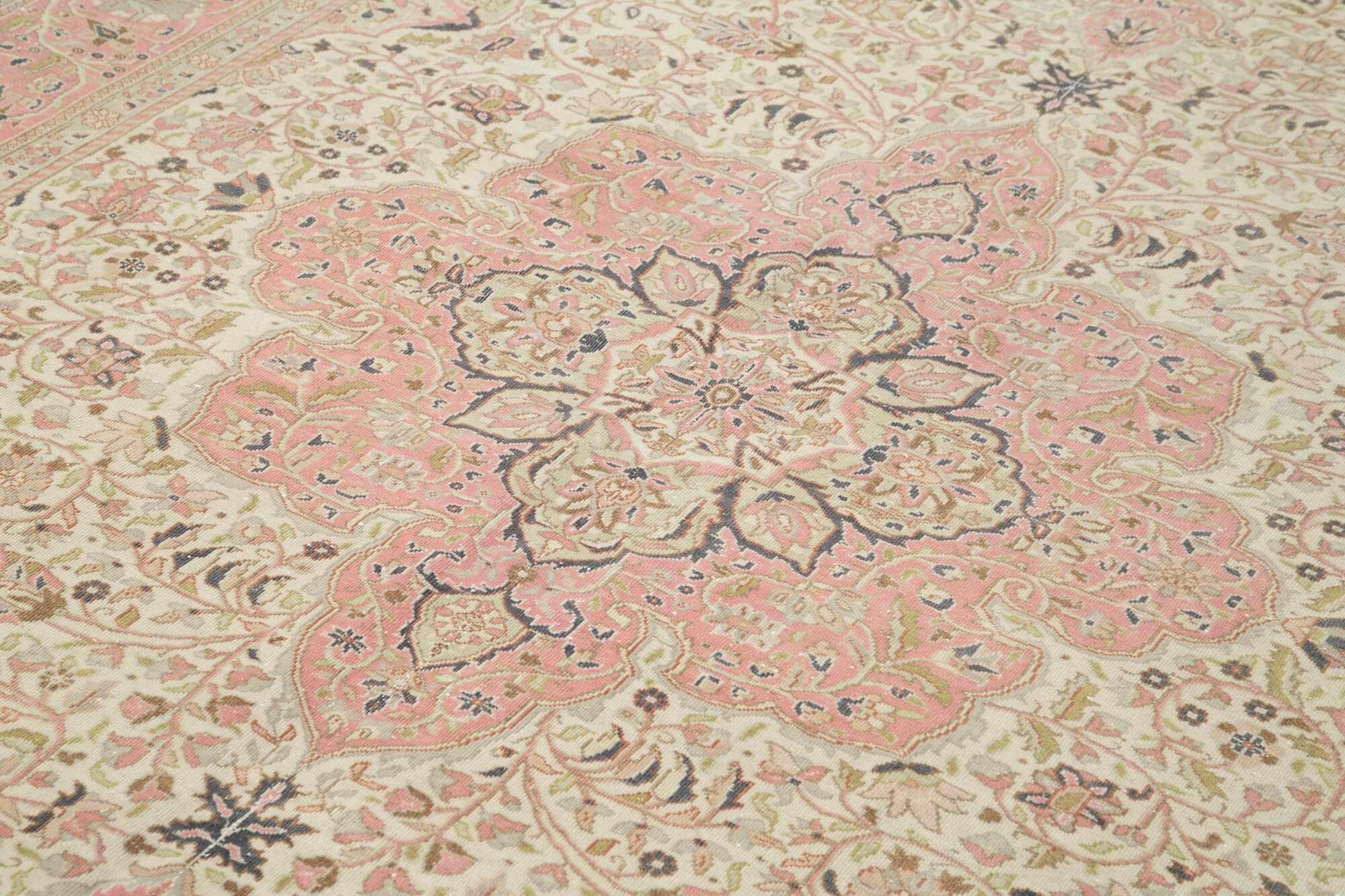 Handmade Vintage Area Rug - Beige Wool Cotton Carpet 6'9" x 9'6" | Turkish Hand Woven Rug