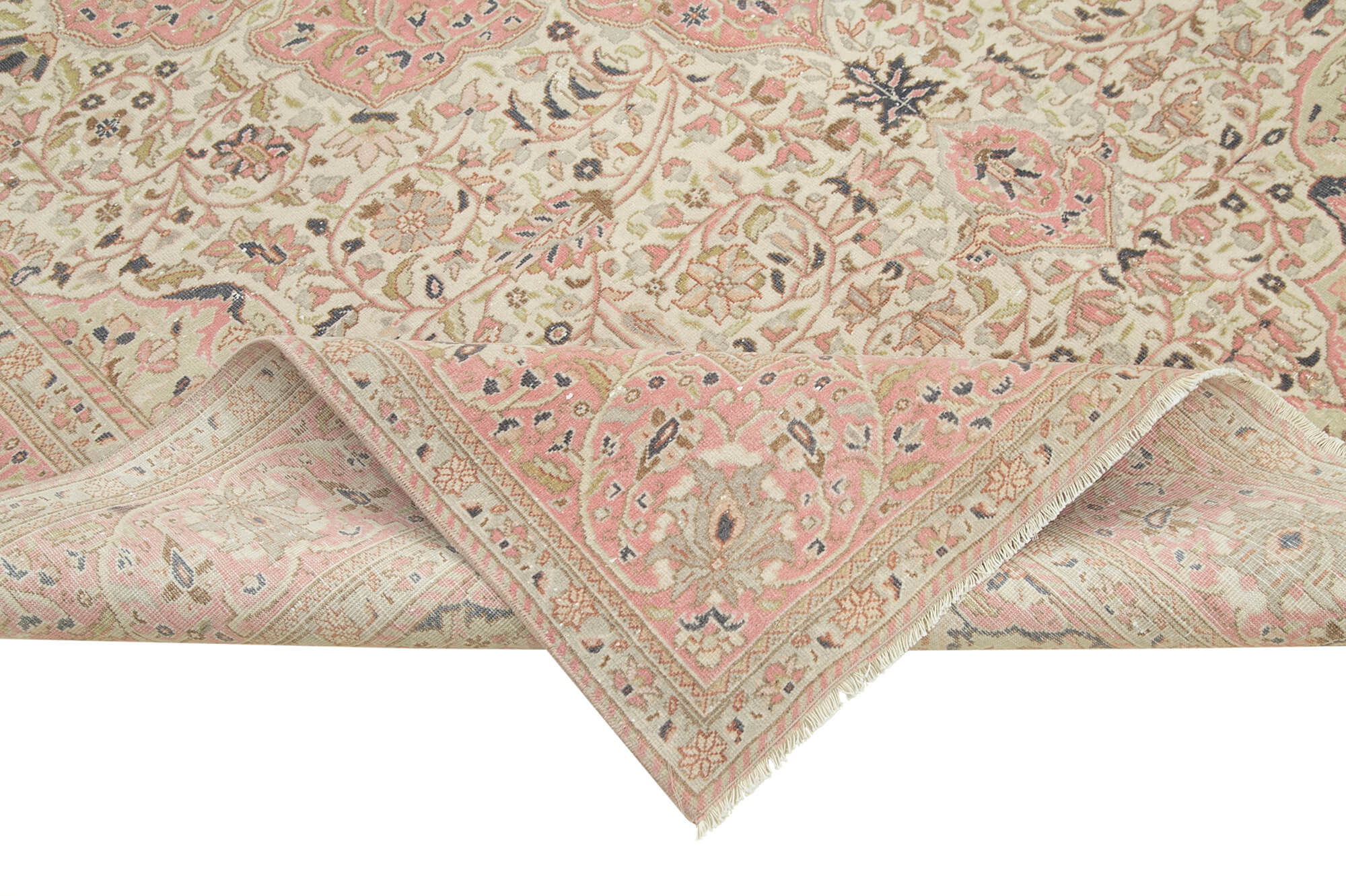 Handmade Vintage Area Rug - Beige Wool Cotton Carpet 6'9" x 9'6" | Turkish Hand Woven Rug