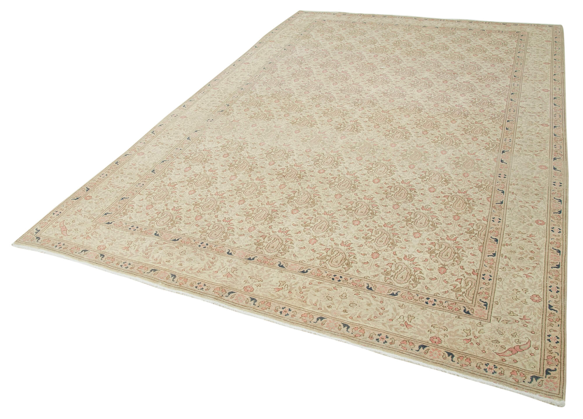 Vintage Cotton Wool Rug – Handmade Area Rug 6'8''x10'4'' Beige Turkish Carpet