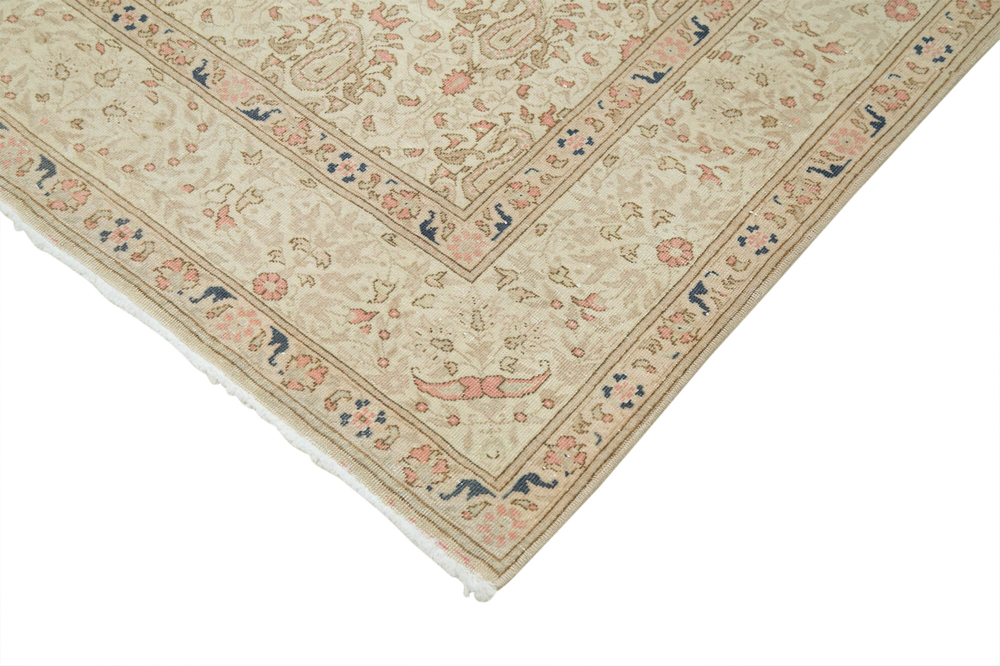 Vintage Cotton Wool Rug – Handmade Area Rug 6'8''x10'4'' Beige Turkish Carpet