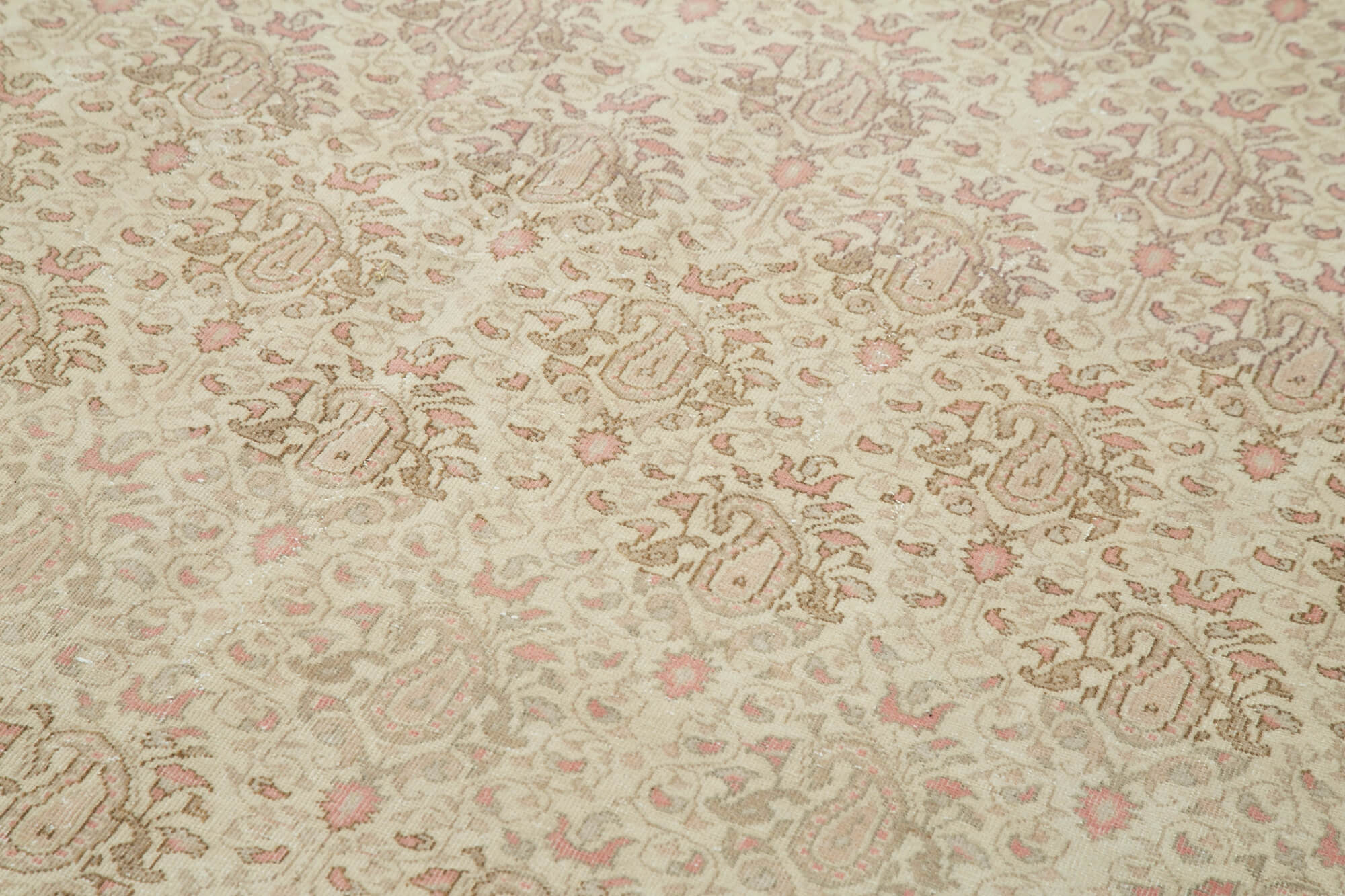Vintage Cotton Wool Rug – Handmade Area Rug 6'8''x10'4'' Beige Turkish Carpet