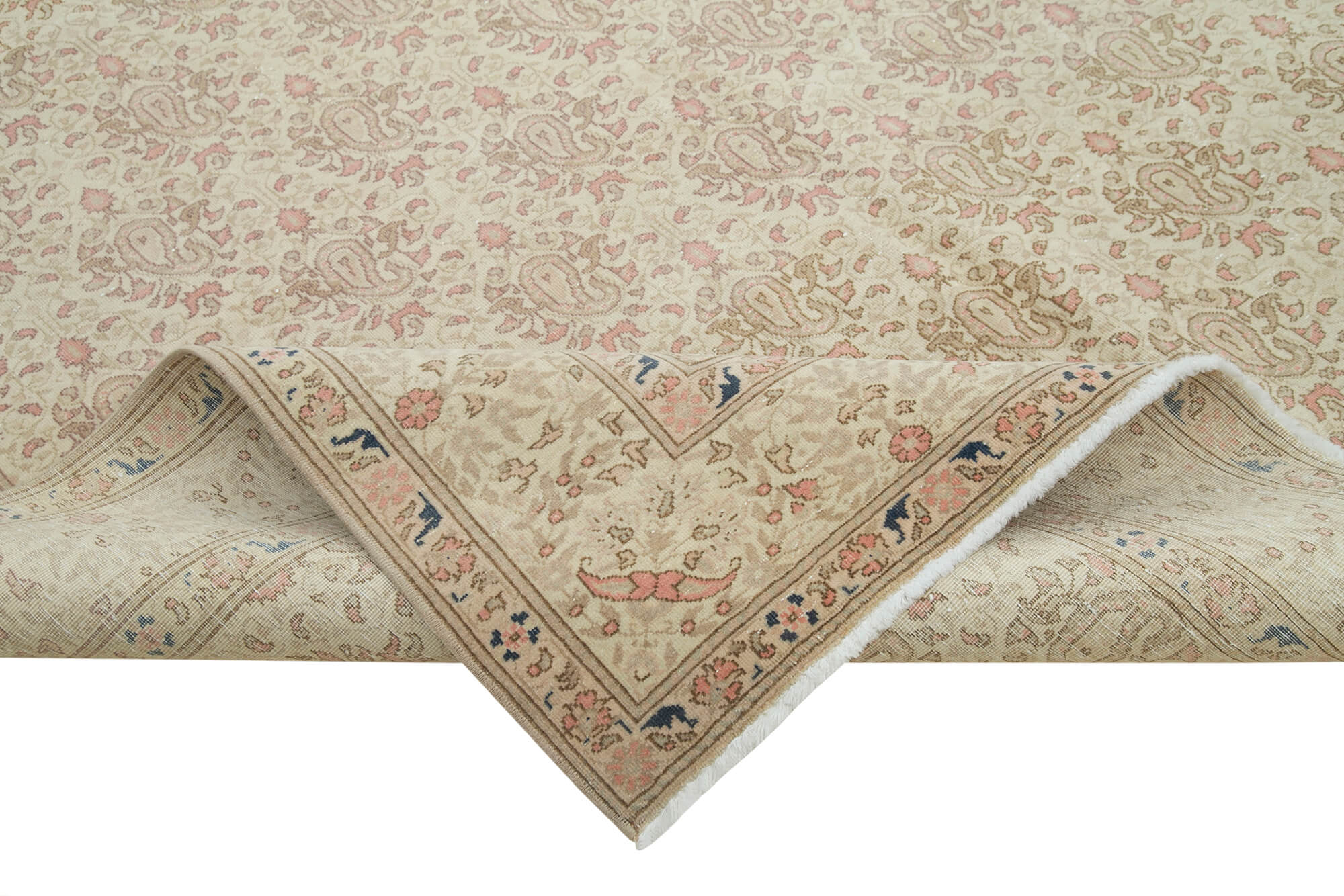 Vintage Cotton Wool Rug – Handmade Area Rug 6'8''x10'4'' Beige Turkish Carpet
