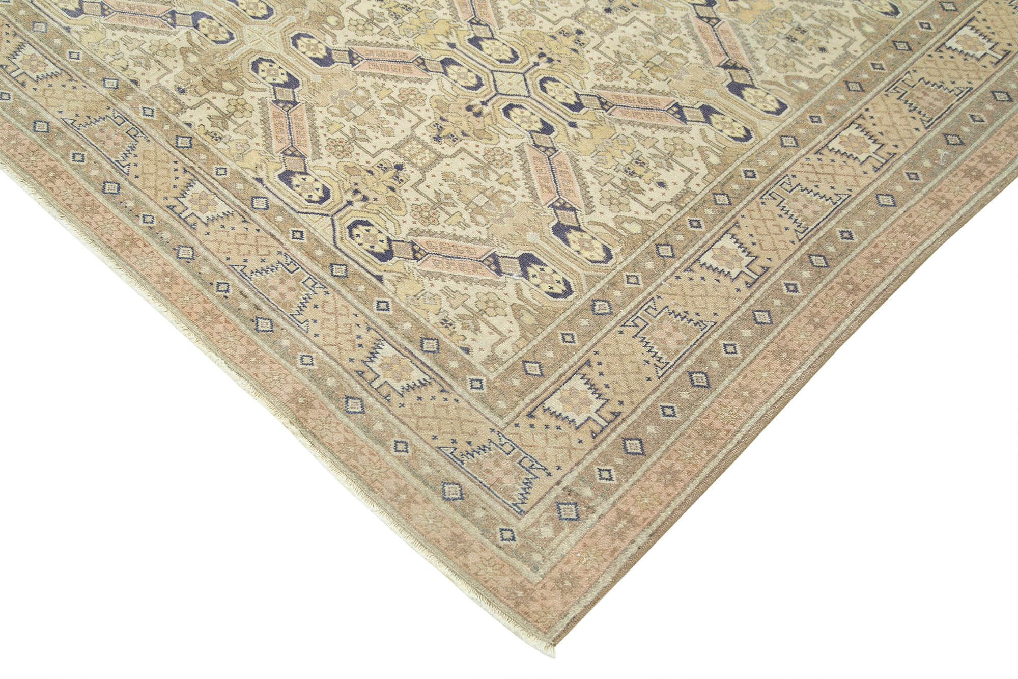 Handmade Vintage Area Rug – Kayseri Wool & Cotton Blend, Neutral Beige Carpet 6'7''x9'9''