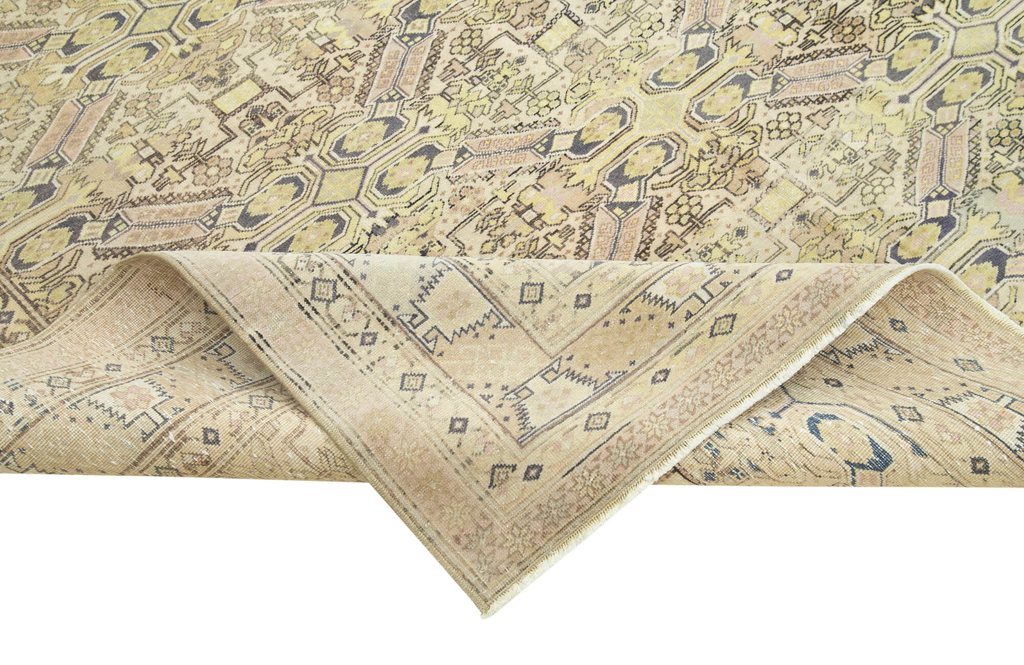 Handmade Vintage Area Rug – Kayseri Wool & Cotton Blend, Neutral Beige Carpet 6'7''x9'9''