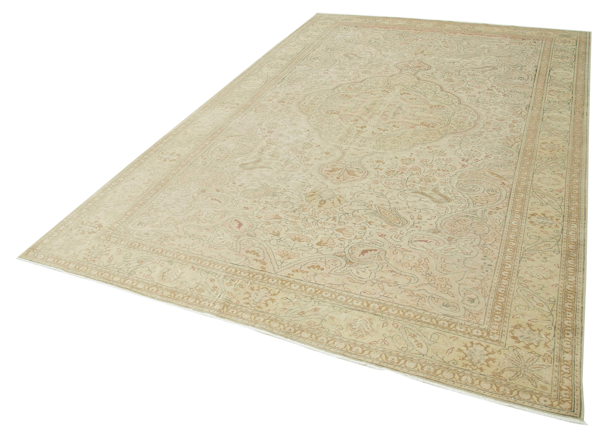 Handmade Wool Area Rug - Kayseri Beige Vintage Cotton Blend Classic Carpet 6'8''x10'8''