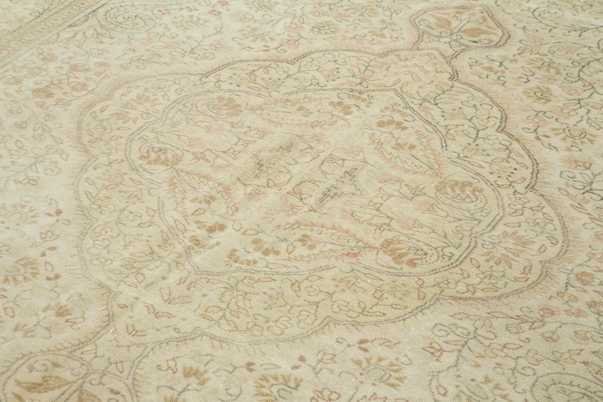Handmade Wool Area Rug - Kayseri Beige Vintage Cotton Blend Classic Carpet 6'8''x10'8''