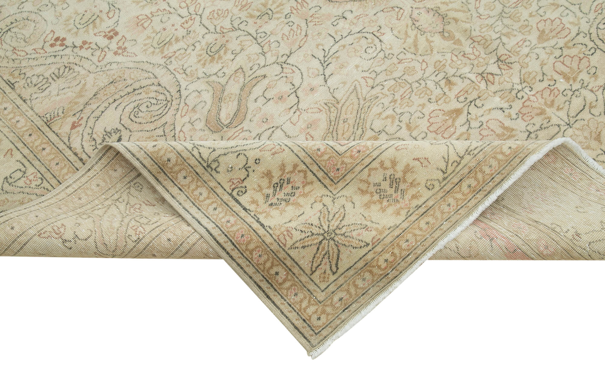 Handmade Wool Area Rug - Kayseri Beige Vintage Cotton Blend Classic Carpet 6'8''x10'8''