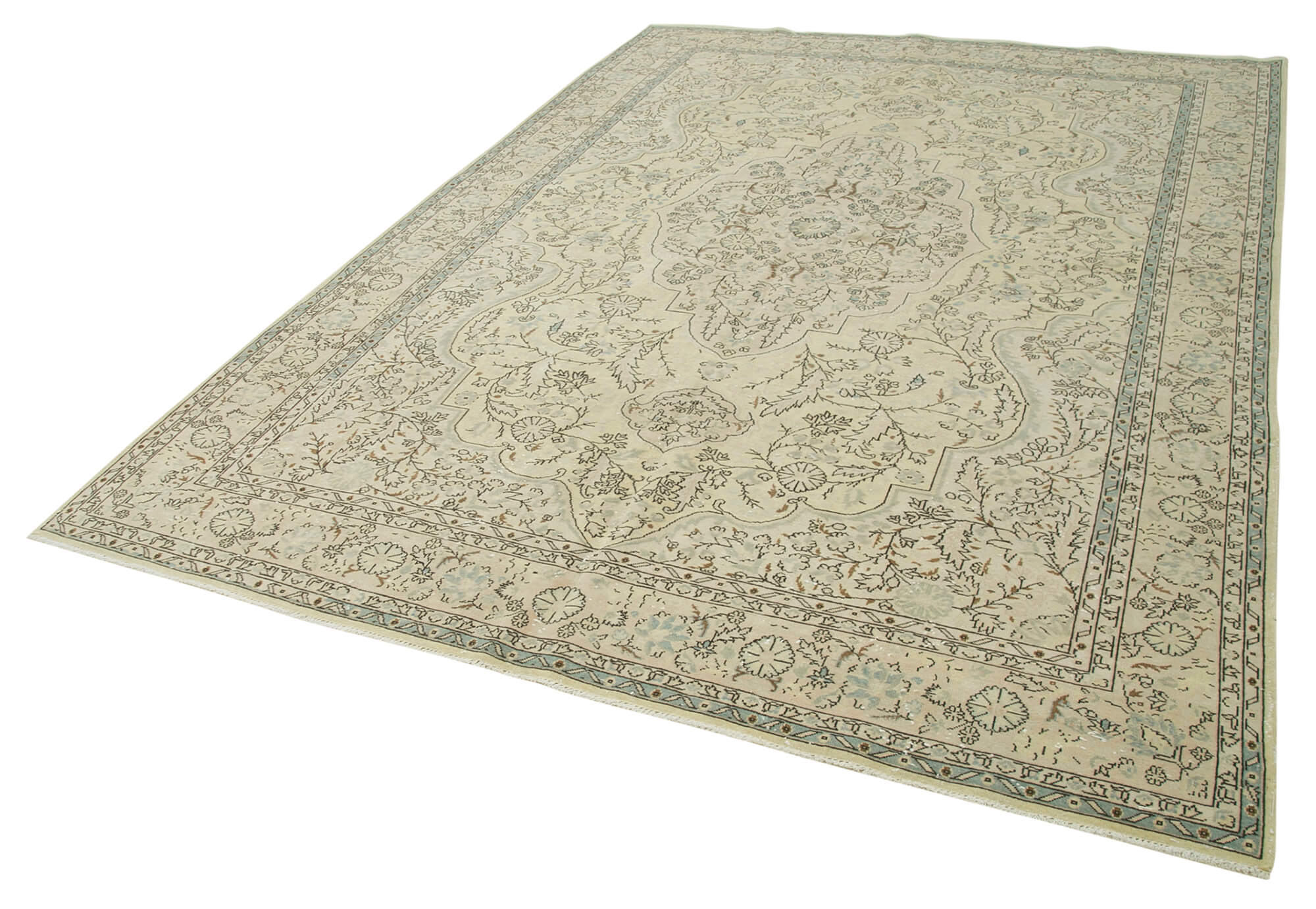 Handmade Vintage Area Rug – Kayseri Beige 7x10 Cotton Wool Carpet