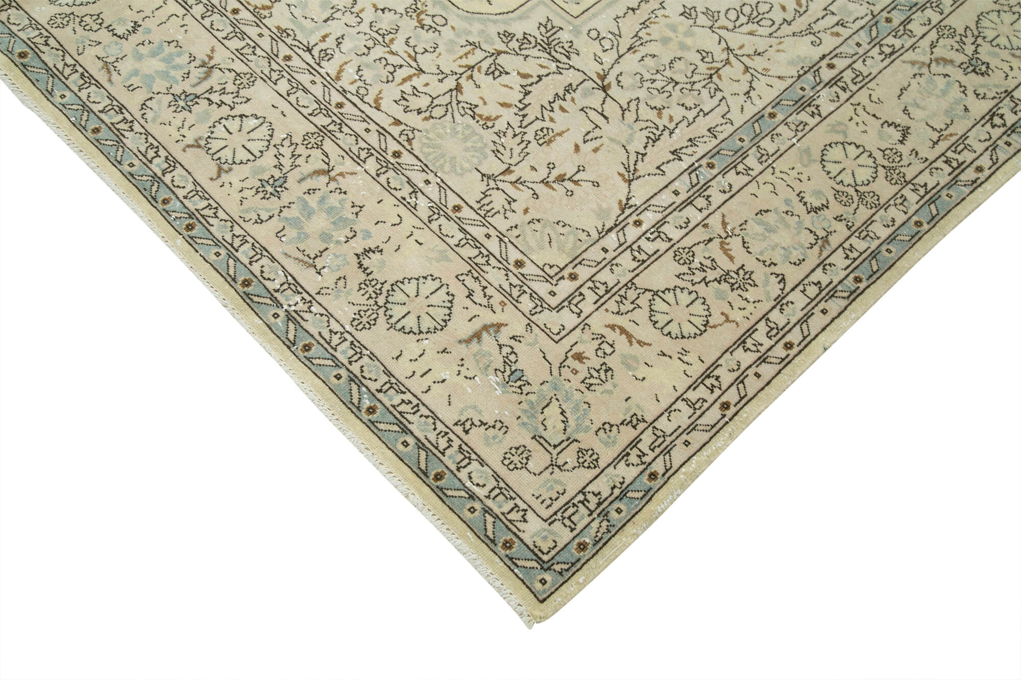 Handmade Vintage Area Rug – Kayseri Beige 7x10 Cotton Wool Carpet