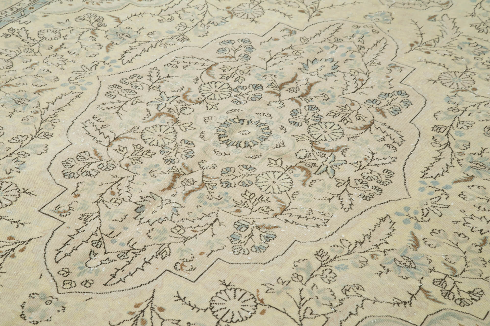 Handmade Vintage Area Rug – Kayseri Beige 7x10 Cotton Wool Carpet