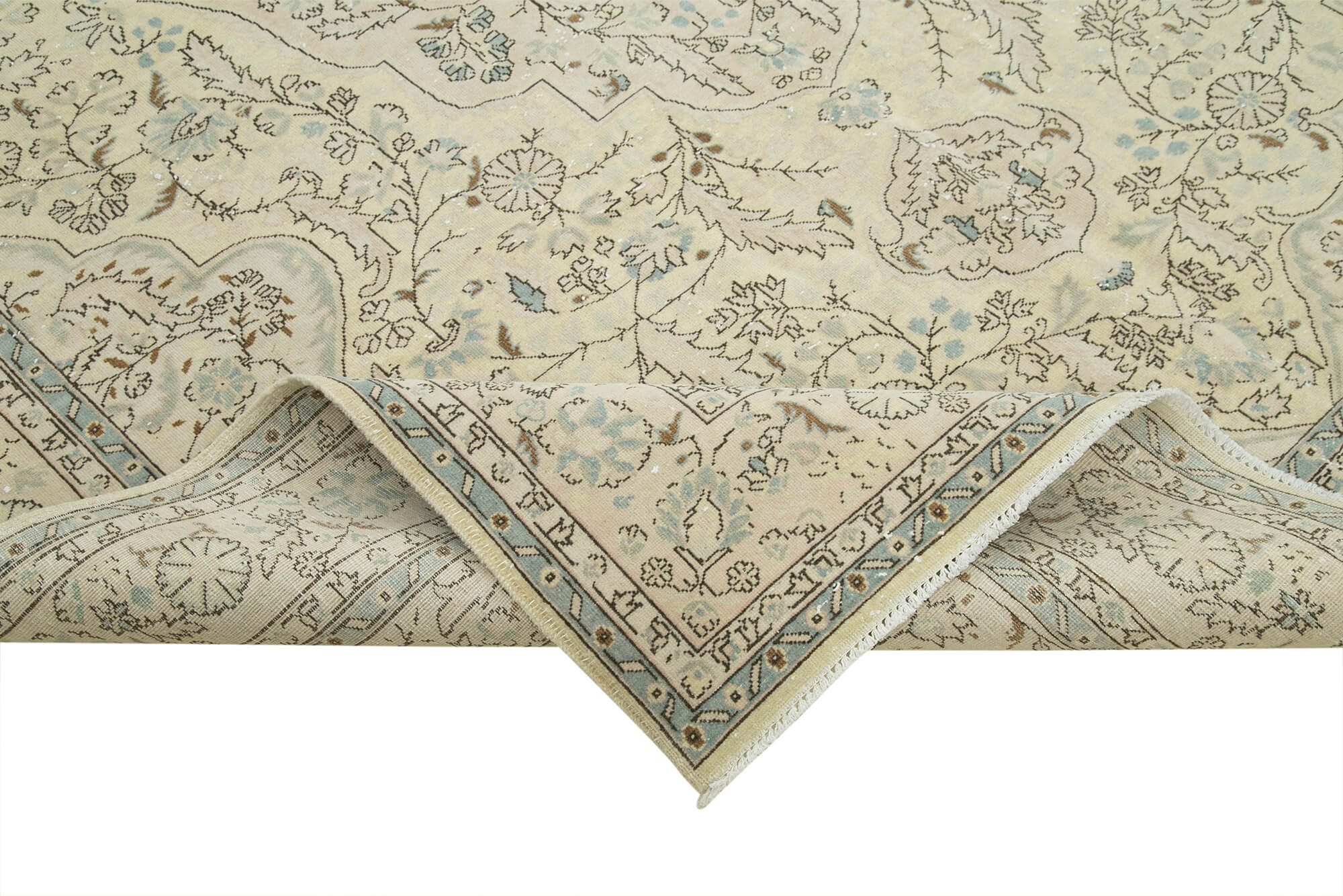 Handmade Vintage Area Rug – Kayseri Beige 7x10 Cotton Wool Carpet