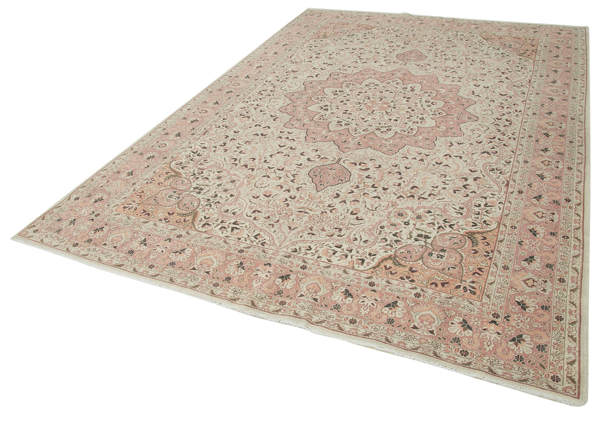 Vintage Cotton Wool Rug - Handmade Turkish Wool Carpet 6'11''x10'3'' Beige Area Rug
