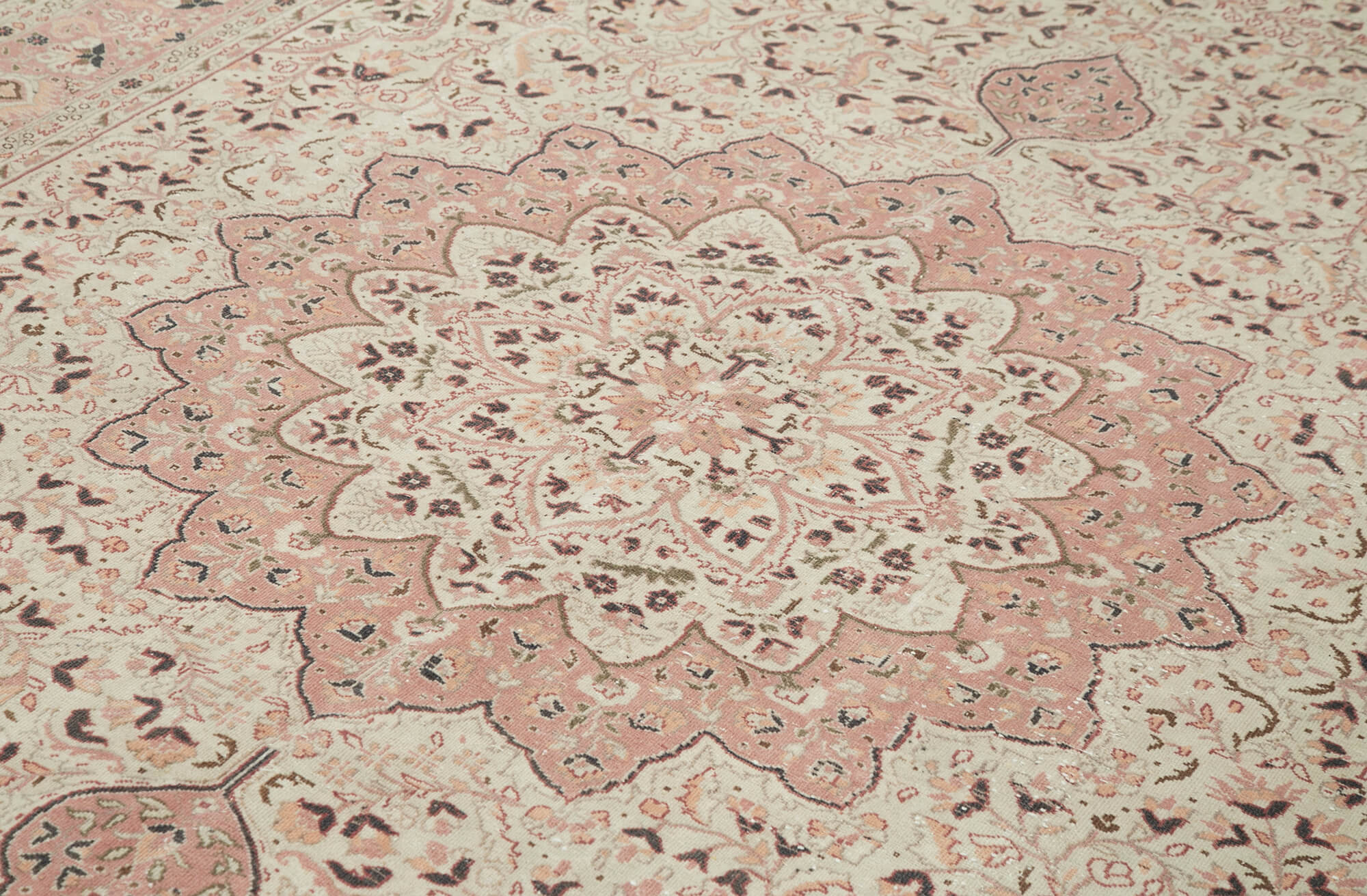 Vintage Cotton Wool Rug - Handmade Turkish Wool Carpet 6'11''x10'3'' Beige Area Rug