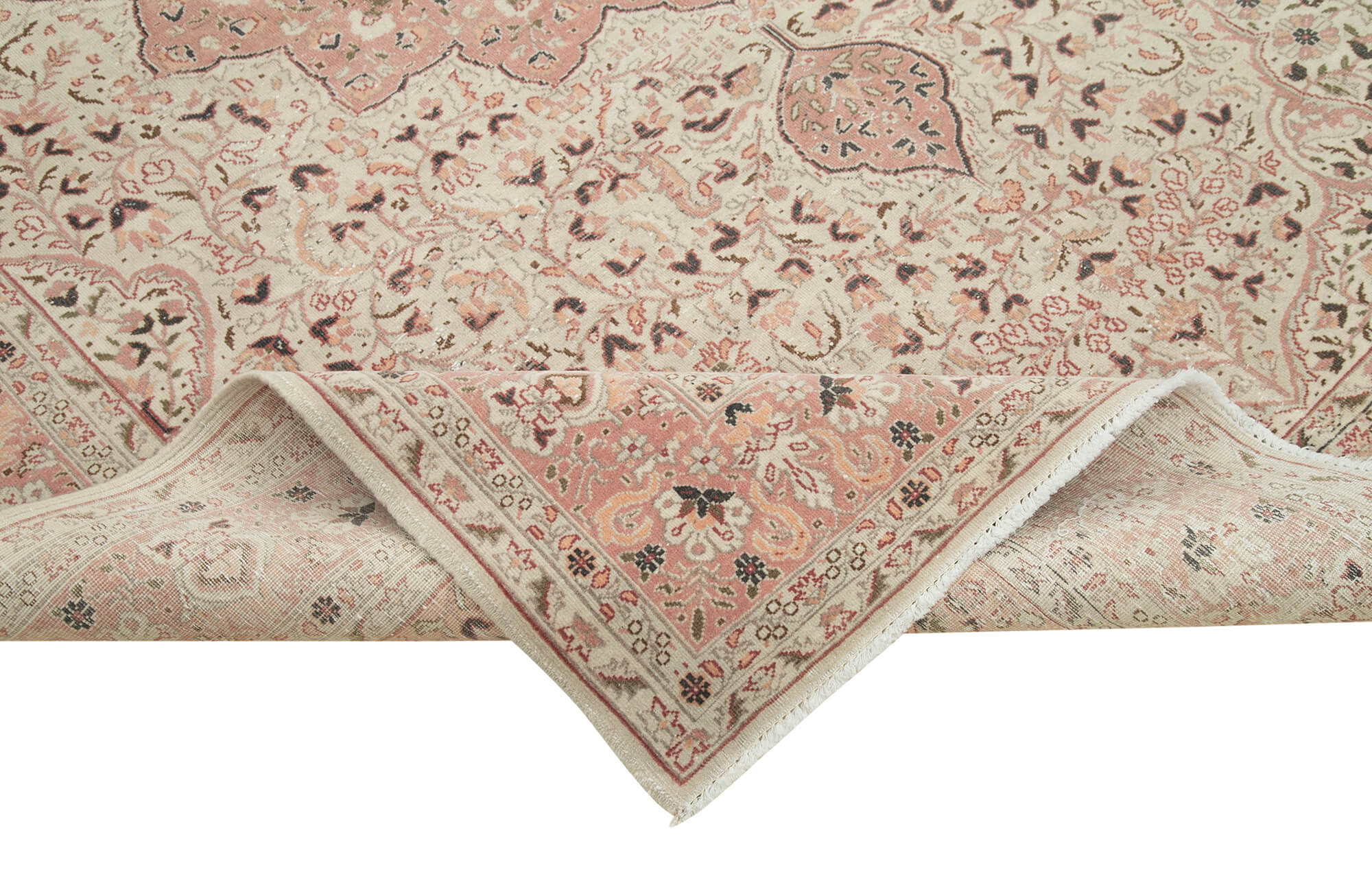 Vintage Cotton Wool Rug - Handmade Turkish Wool Carpet 6'11''x10'3'' Beige Area Rug