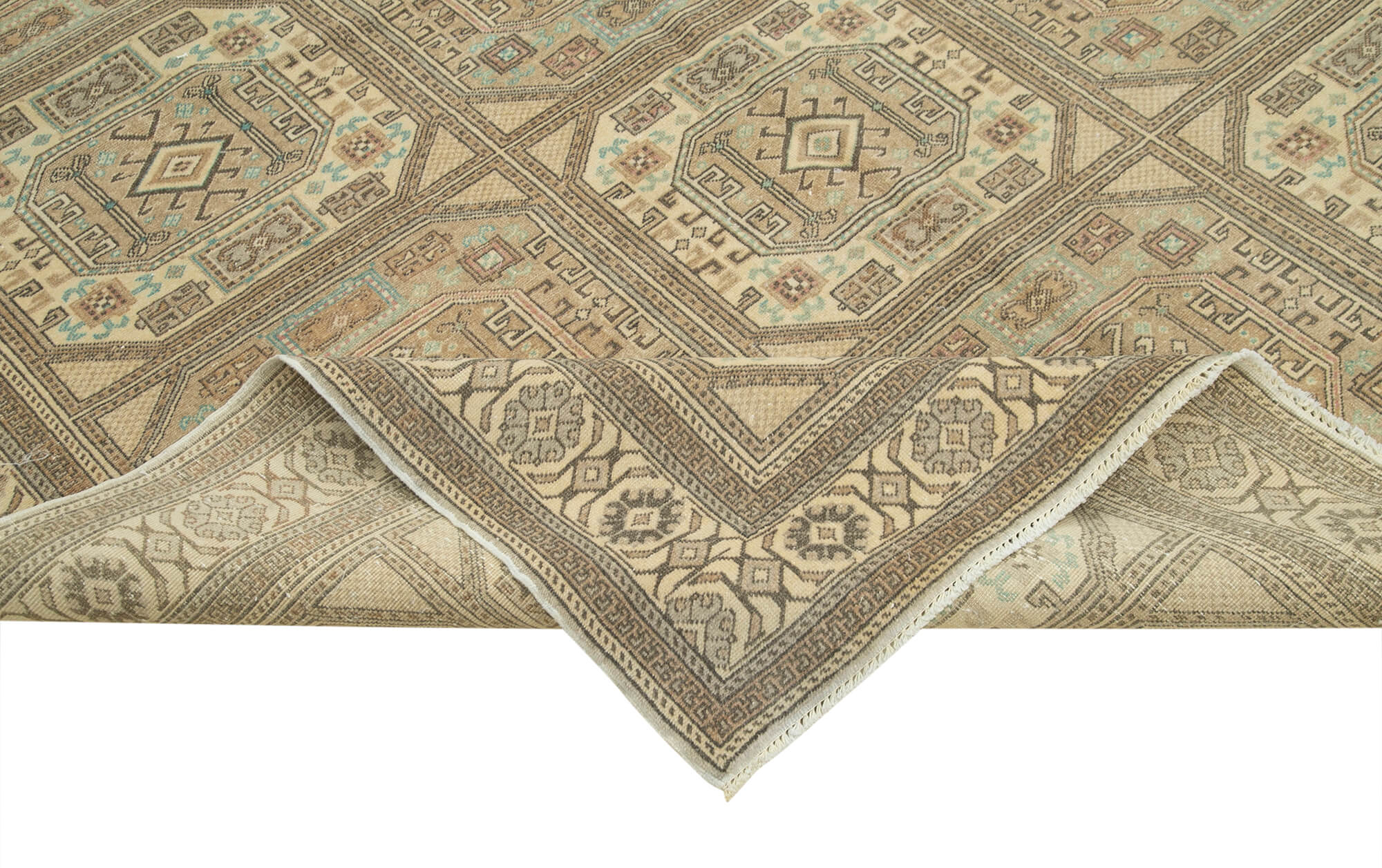 Handmade Vintage Area Rug – Classic Turkish Wool Carpet, Neutral Beige 6'7''x10'