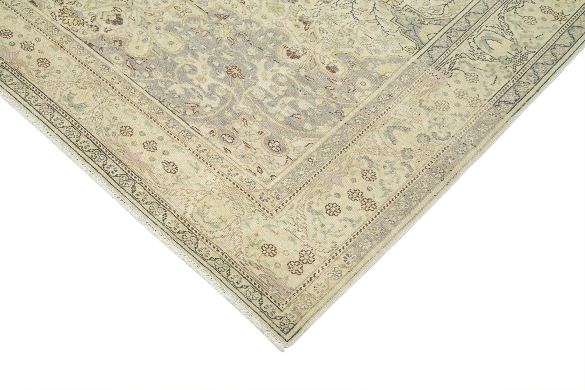 Vintage Cotton Wool Rug - Handmade Area Rug 6'7''x9'7'' Beige Wool Classic