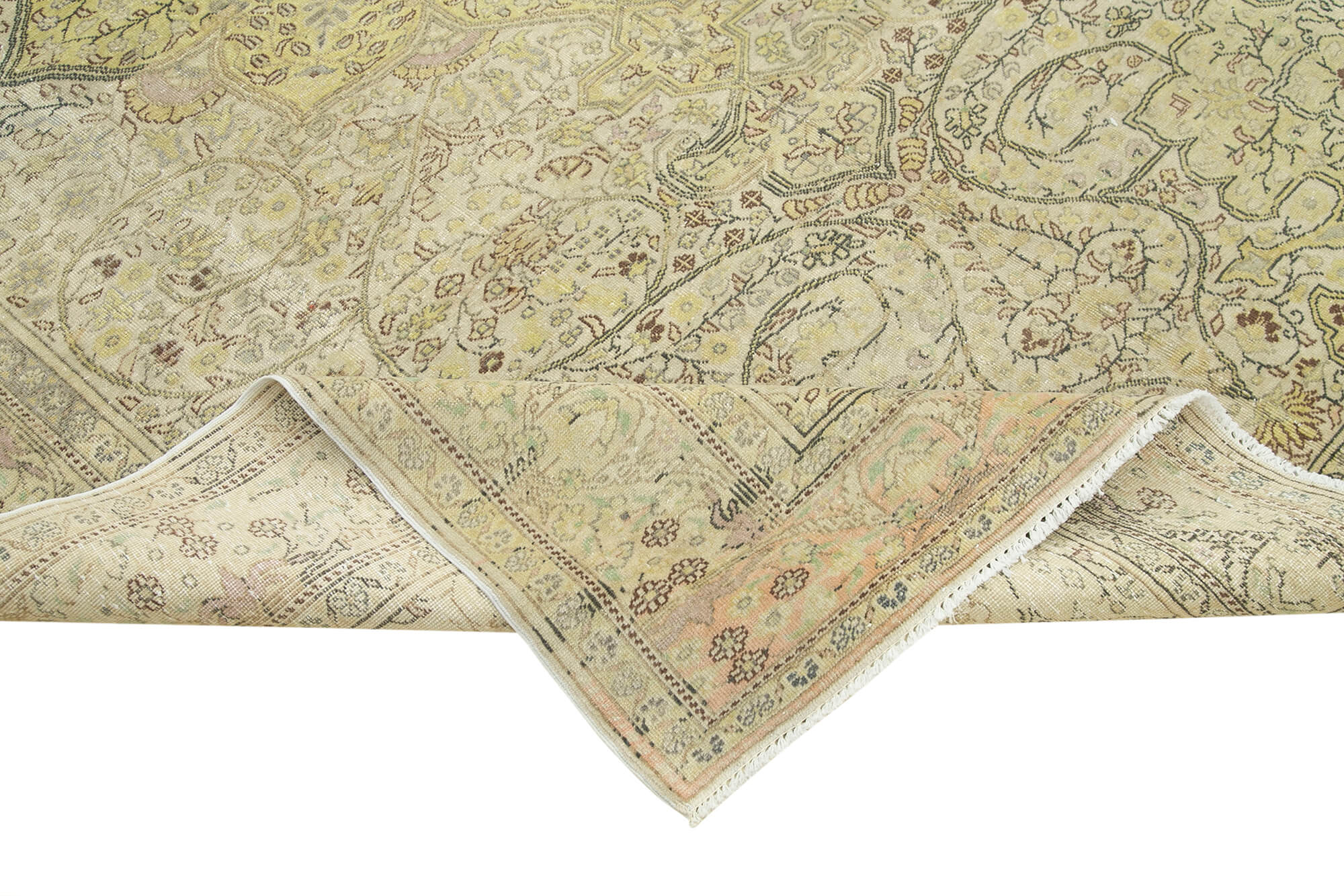 Vintage Cotton Wool Rug - Handmade Area Rug 6'7''x9'7'' Beige Wool Classic