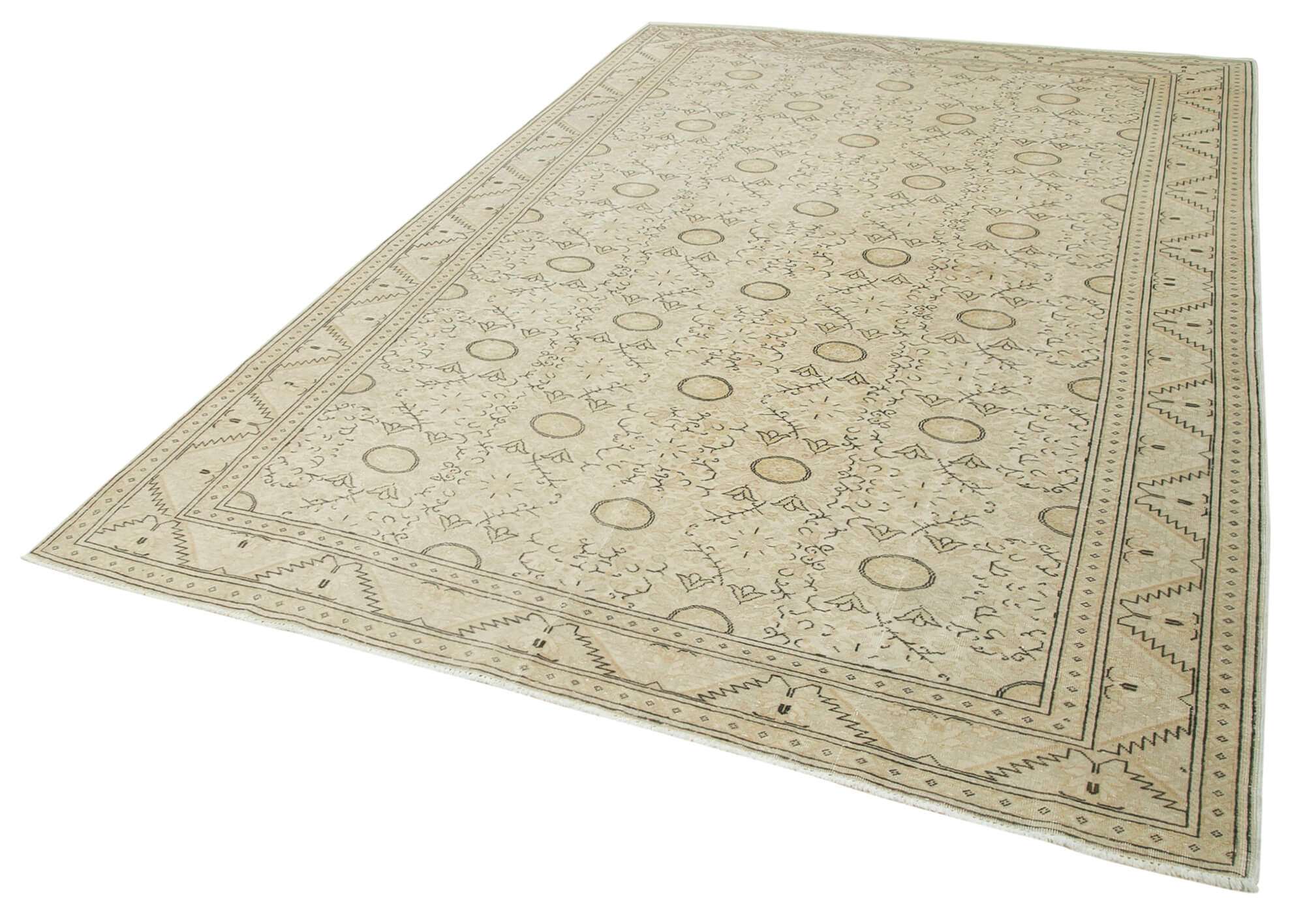Handmade Vintage Area Rug – Kayseri Beige Cotton Wool Blend, Durable Floor Covering 6'6''x9'8''
