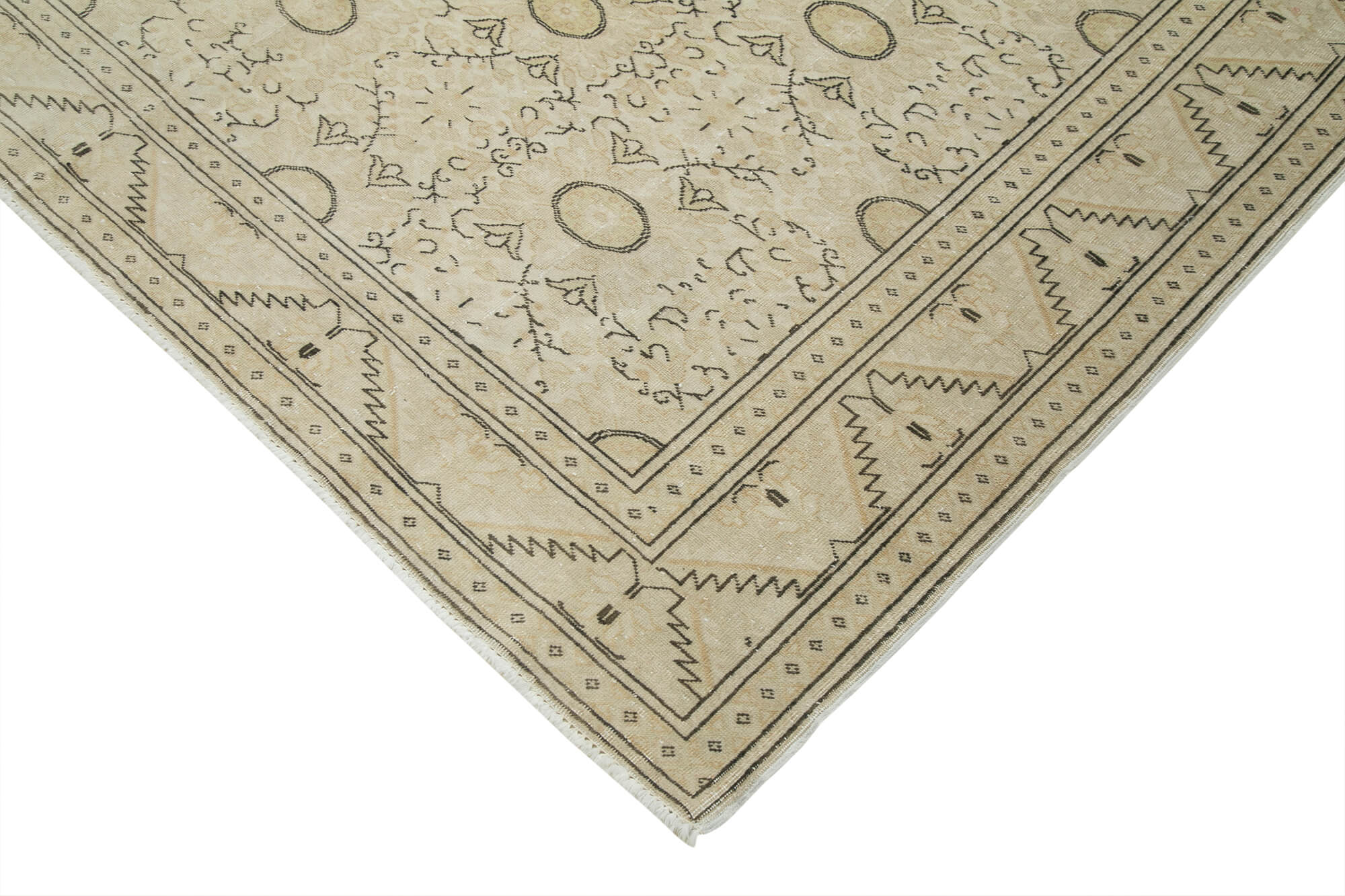 Handmade Vintage Area Rug – Kayseri Beige Cotton Wool Blend, Durable Floor Covering 6'6''x9'8''