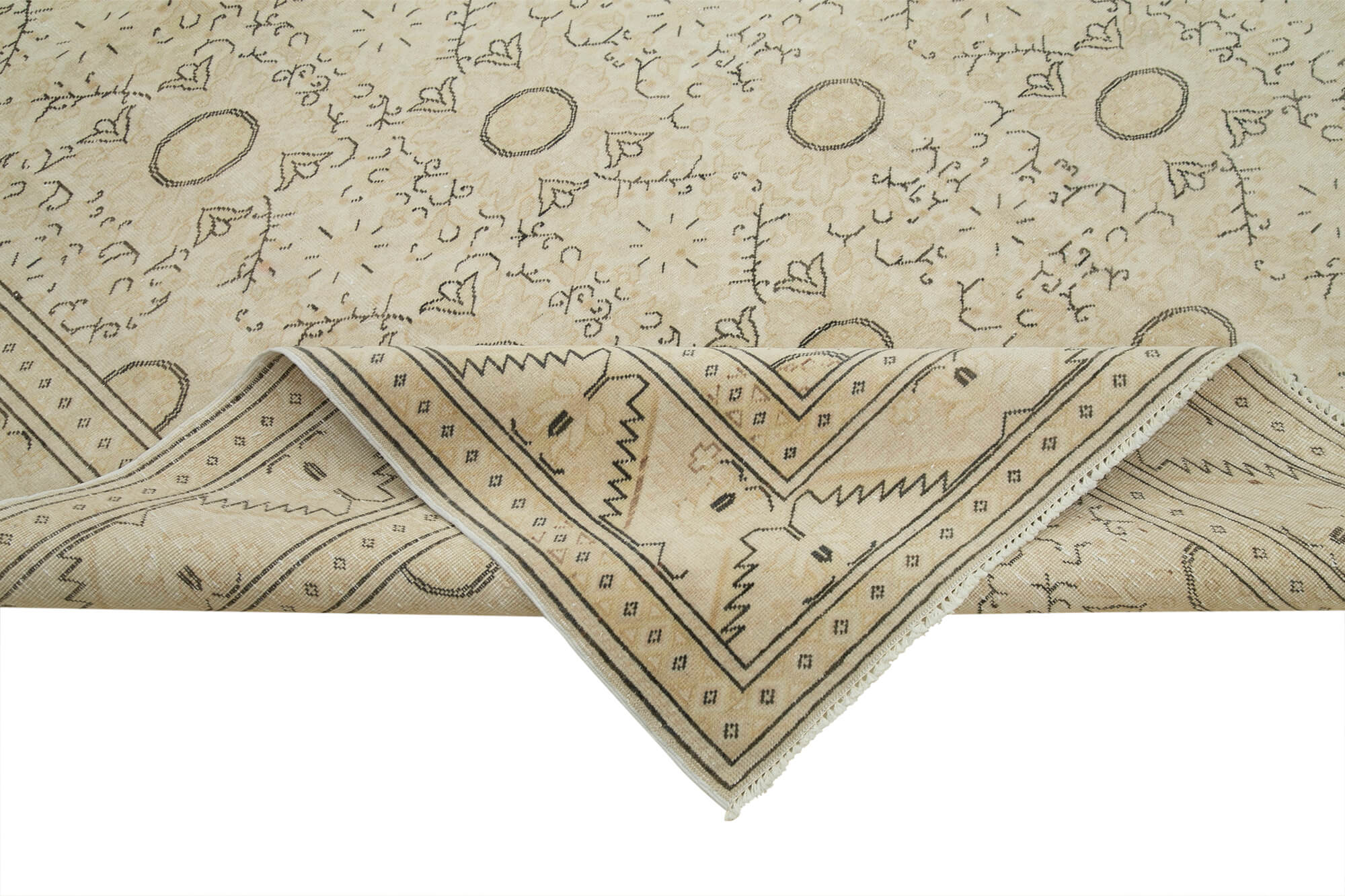 Handmade Vintage Area Rug – Kayseri Beige Cotton Wool Blend, Durable Floor Covering 6'6''x9'8''