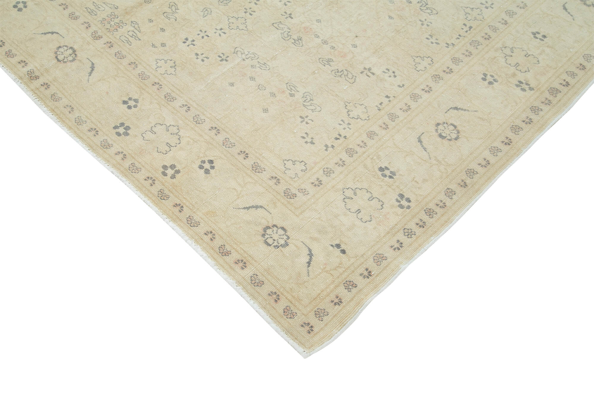 Vintage Cotton Wool Rug - Handmade Area Rug 6'7'' x 9'7'' Beige Classic Style